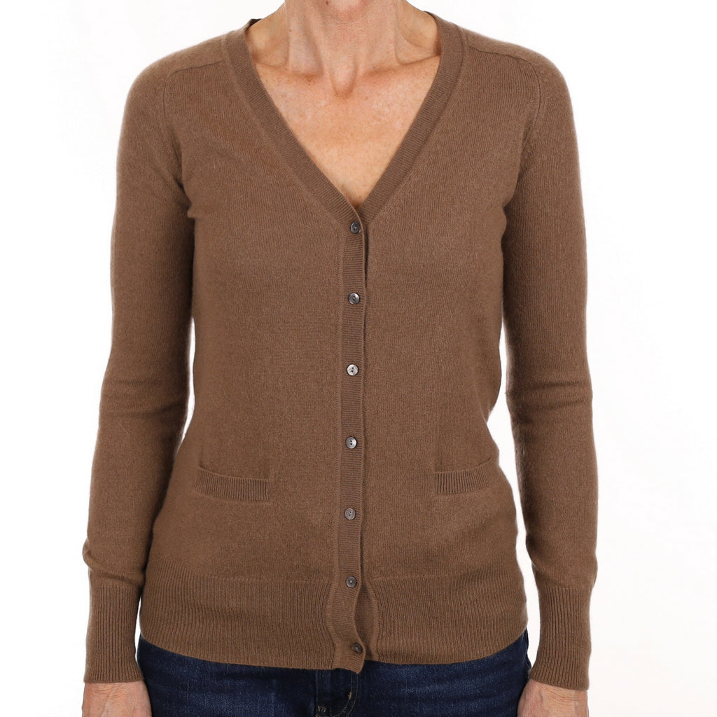 Chocolate Brown Cashmere V Neck Cardigan Small