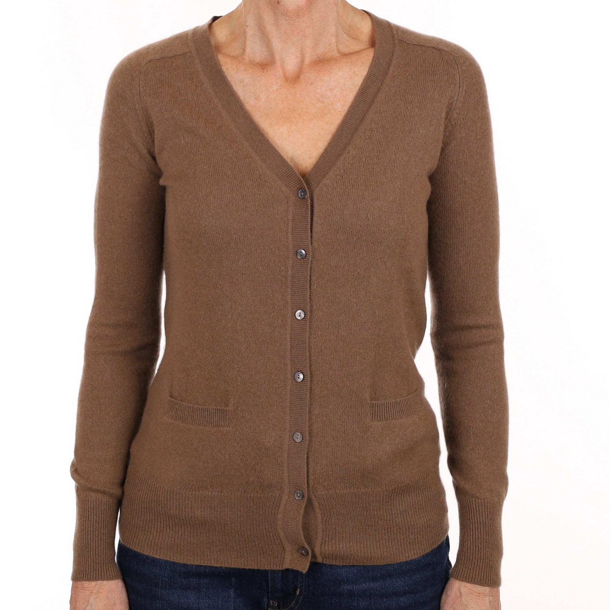 Chocolate Brown Cashmere V Neck Cardigan Small