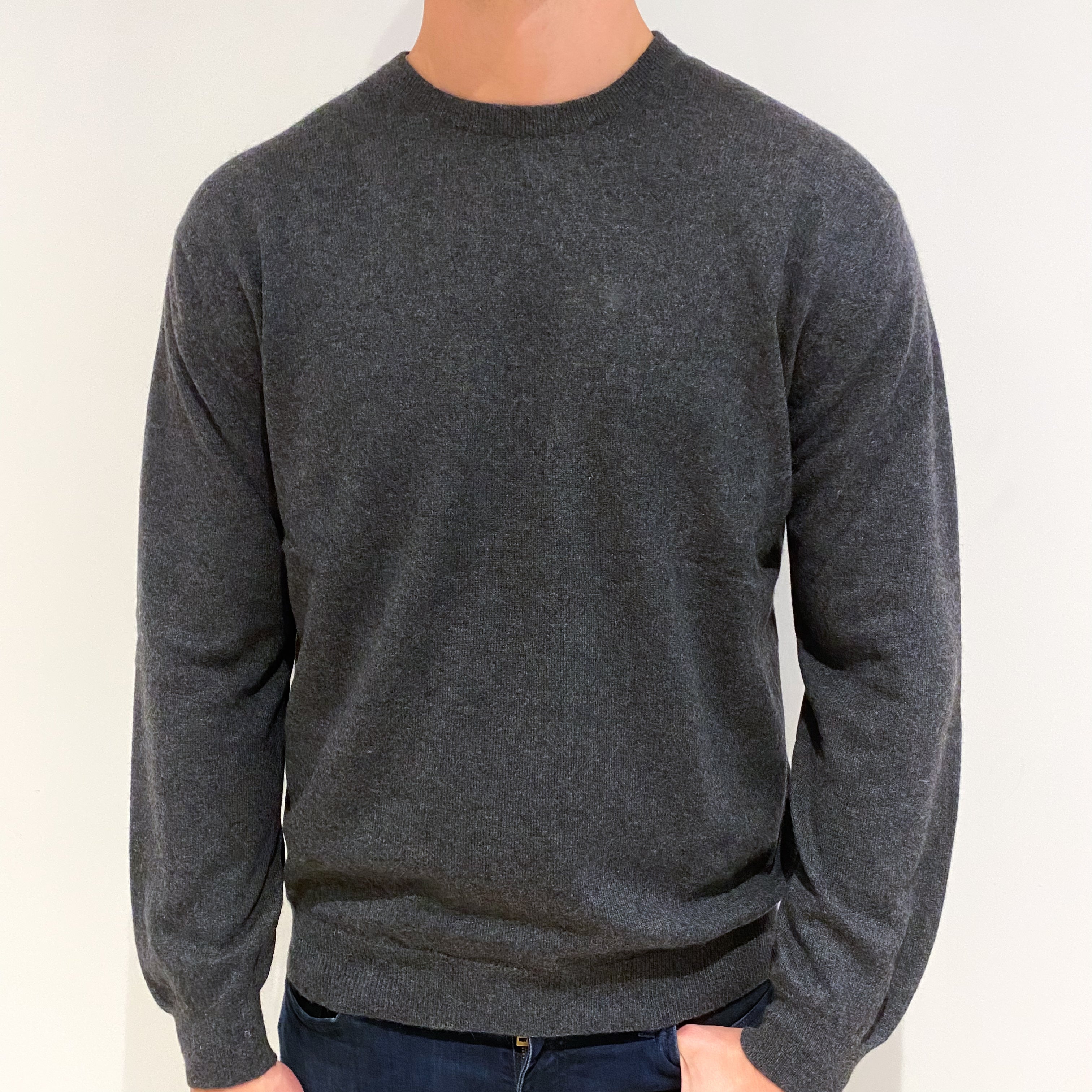 Men's Dark Slate Grey Cashmere Crew Neck Jumper Extra Large