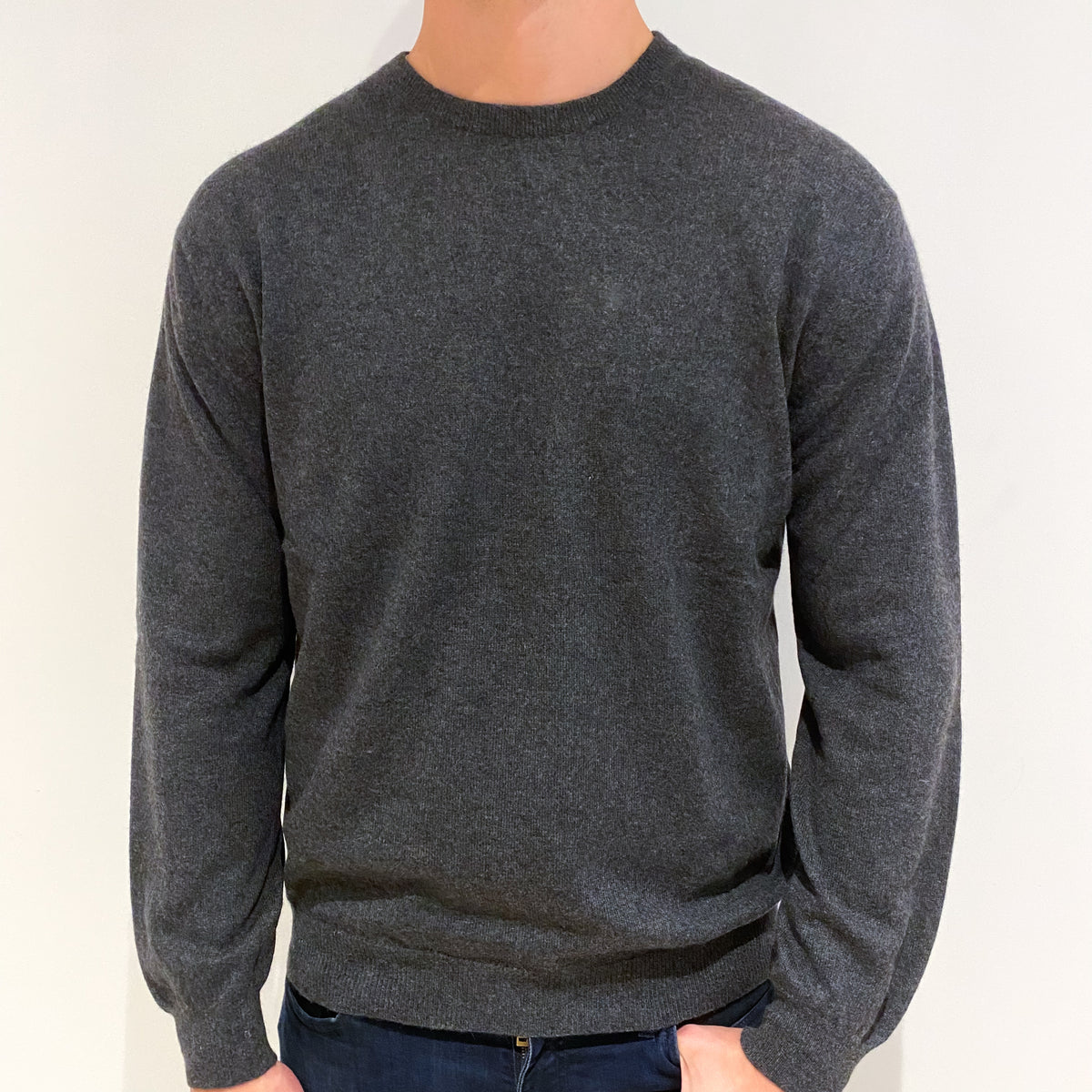 Men's Dark Slate Grey Cashmere Crew Neck Jumper Extra Large