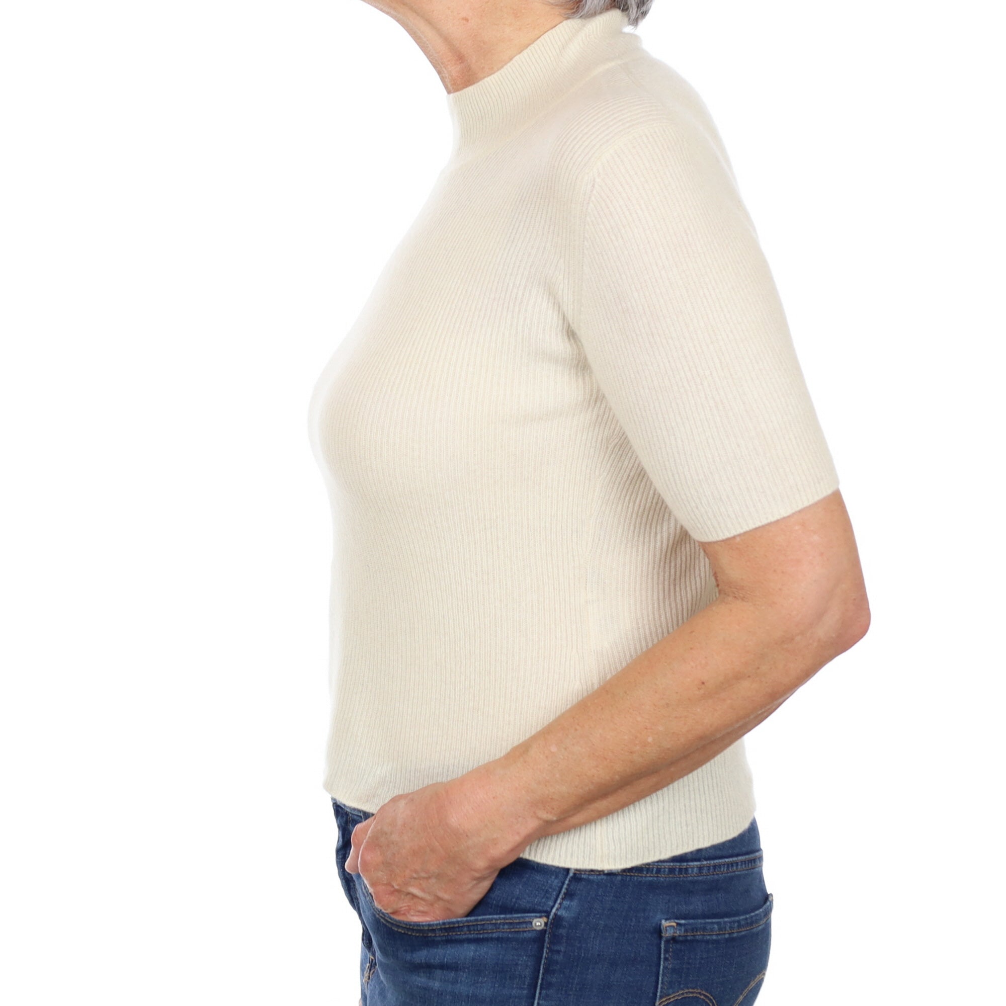 Vanilla Cream Cashmere Turtle Neck Short Sleeved Jumper Medium