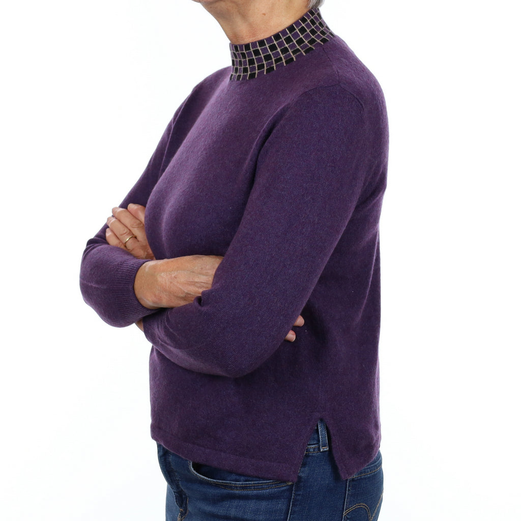 Blueberry Purple Cashmere Patterned Turtle Neck Jumper Medium