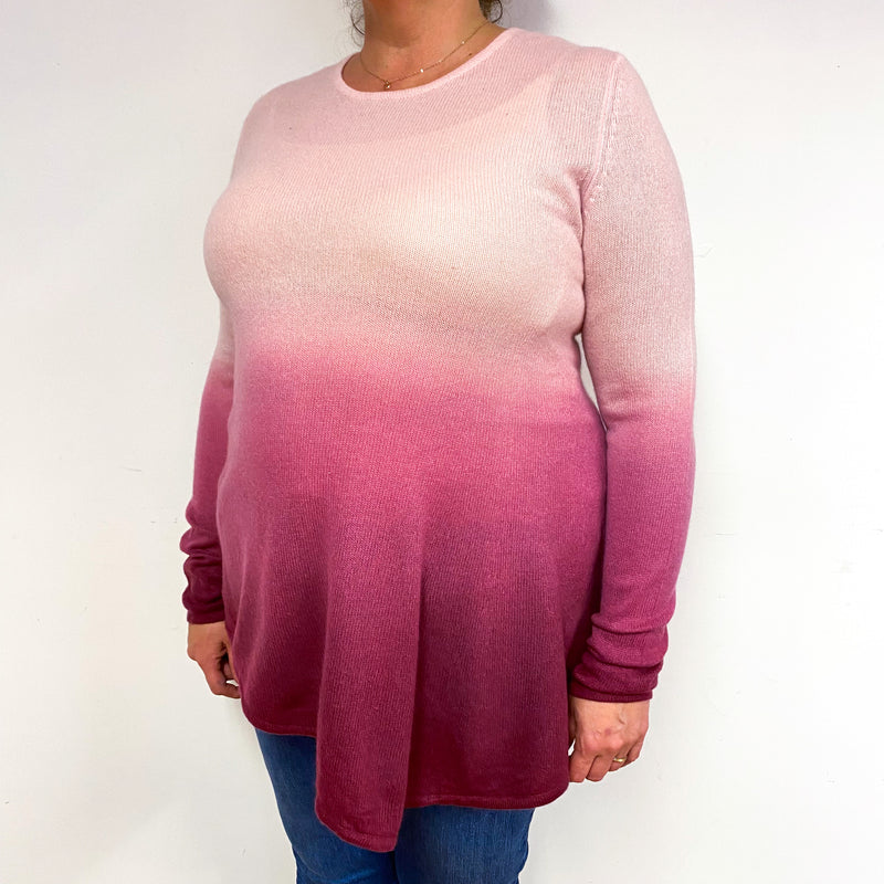 Pink Ombré Asymmetric Hem Cashmere Crew Neck Jumper Extra Large