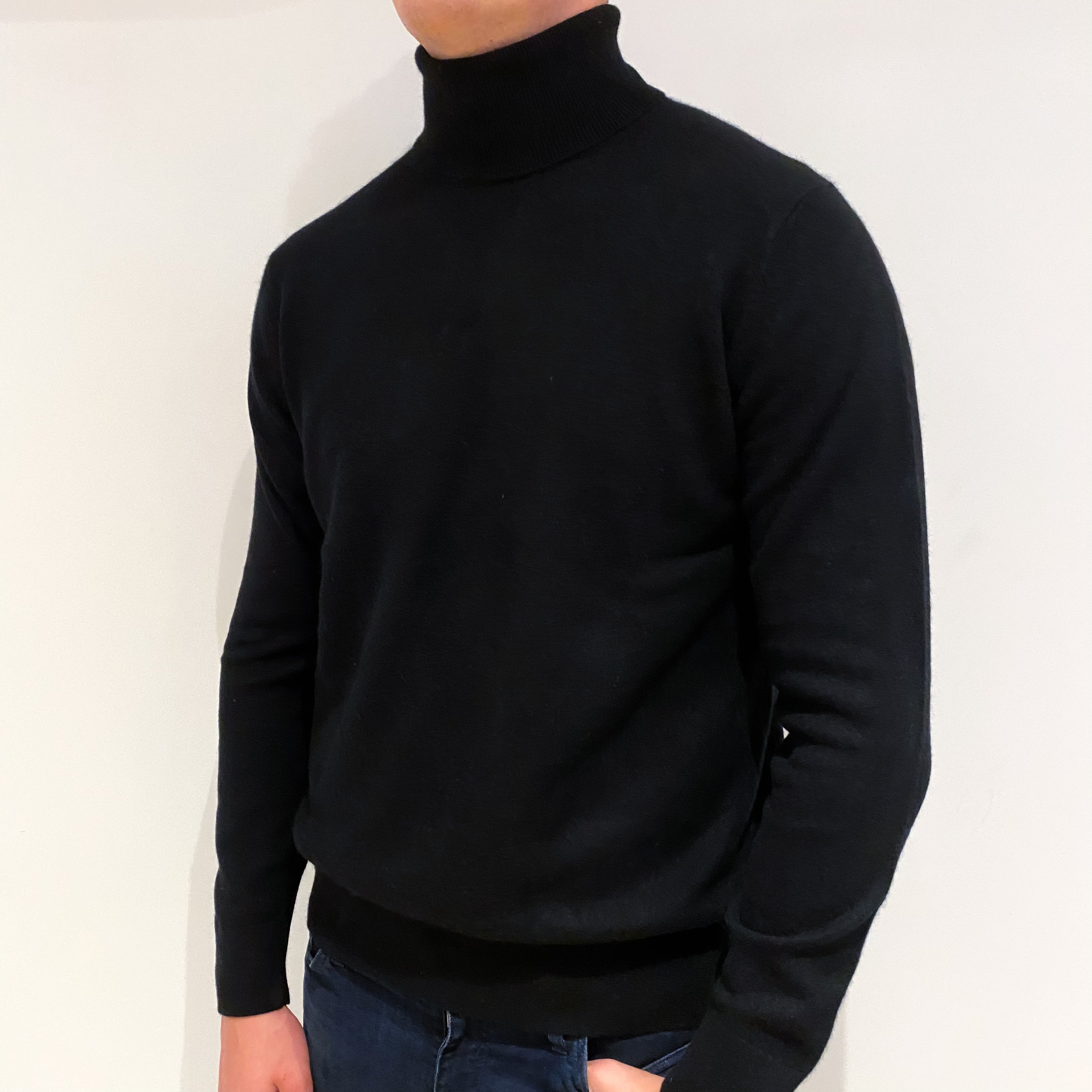 Men's Black Cashmere Polo Neck Jumper Extra Large