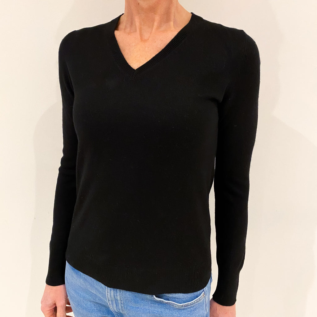 Black Cashmere V Neck Jumper Small