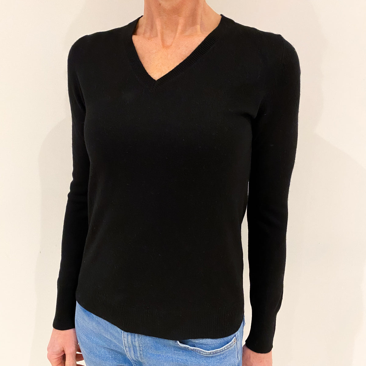 Black Cashmere V Neck Jumper Small