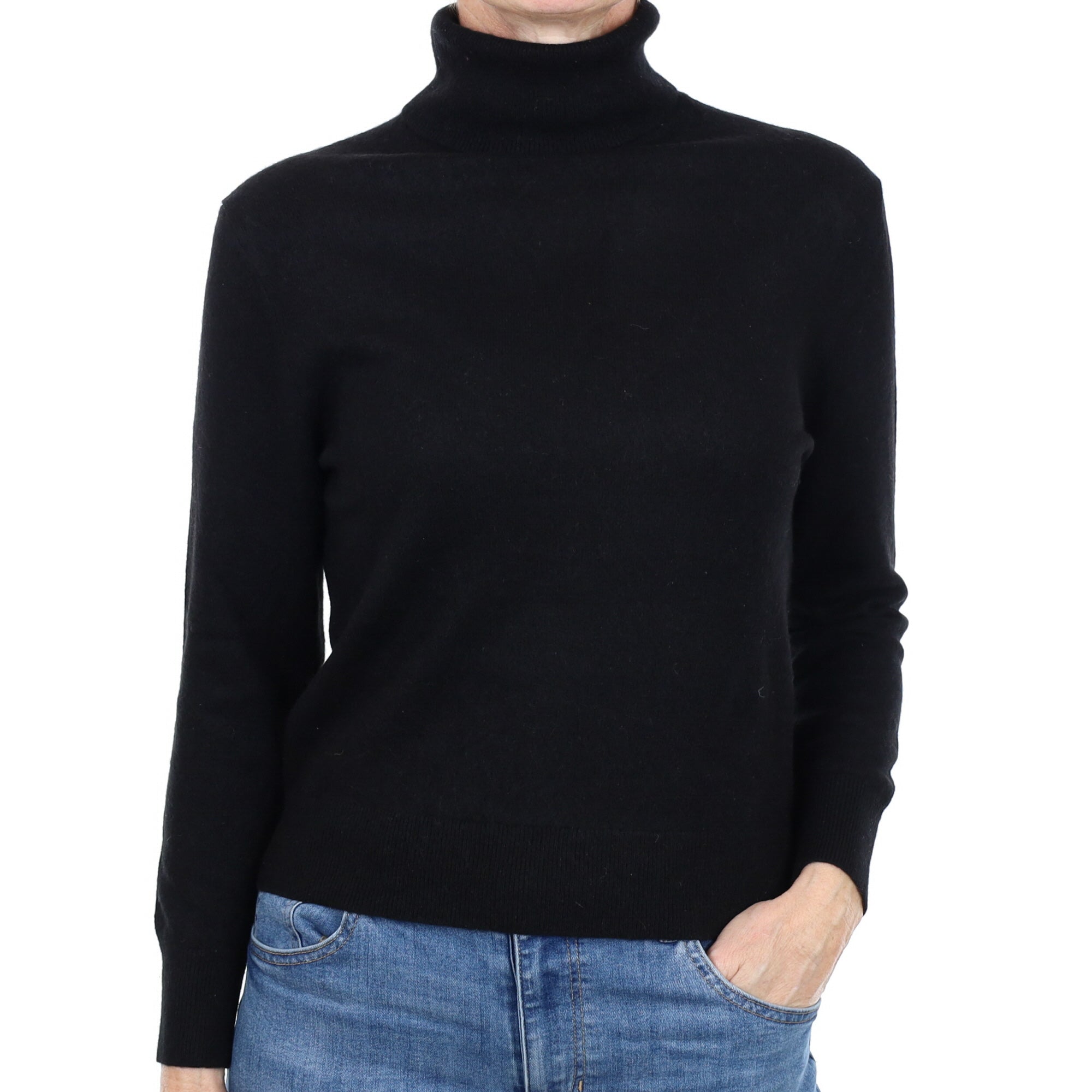 Black Cashmere Polo Neck Jumper Small
