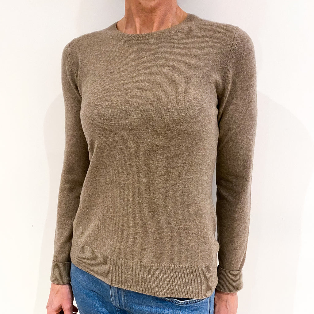 Taupe Brown Cashmere Crew Neck Jumper Small