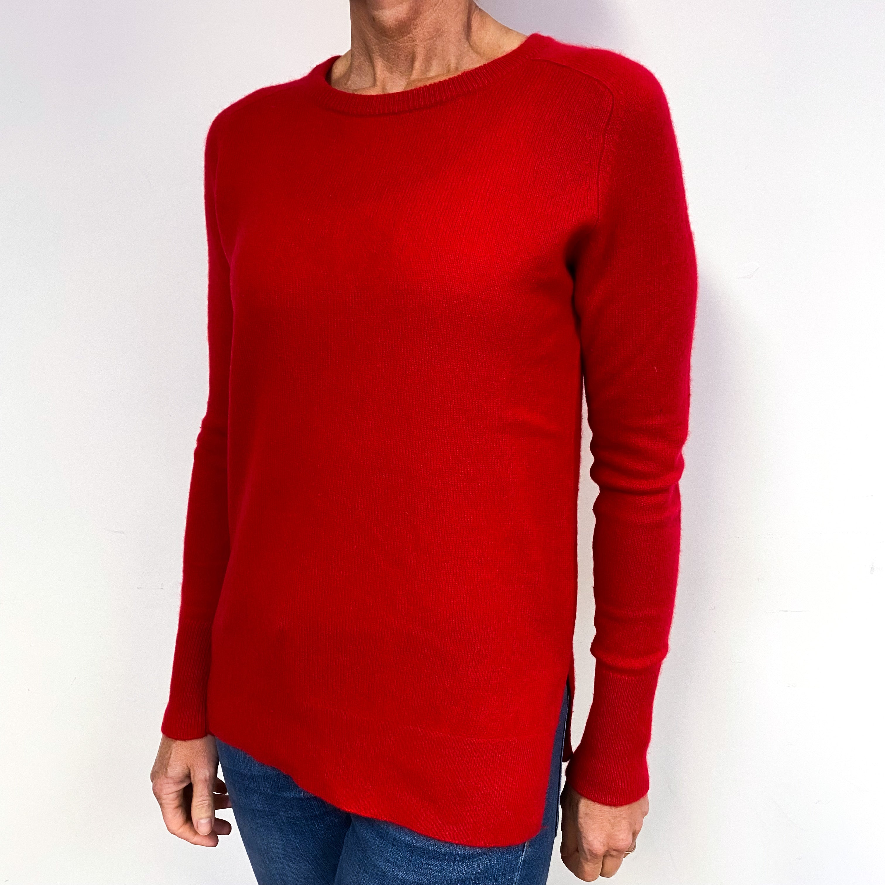 Red Split Hem Cashmere Crew Neck Jumper Medium