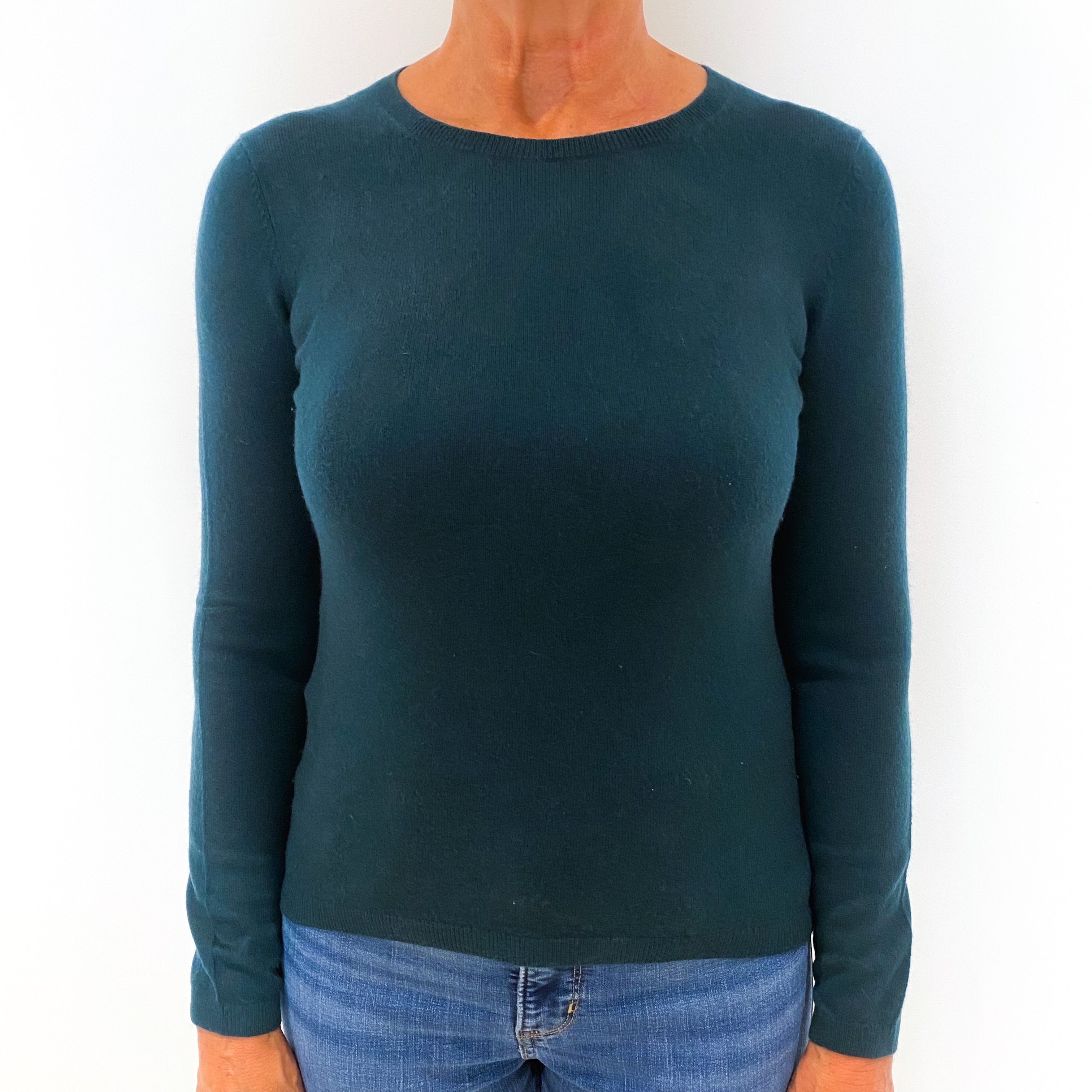Deep Teal Green Cashmere Crew Neck Jumper Medium