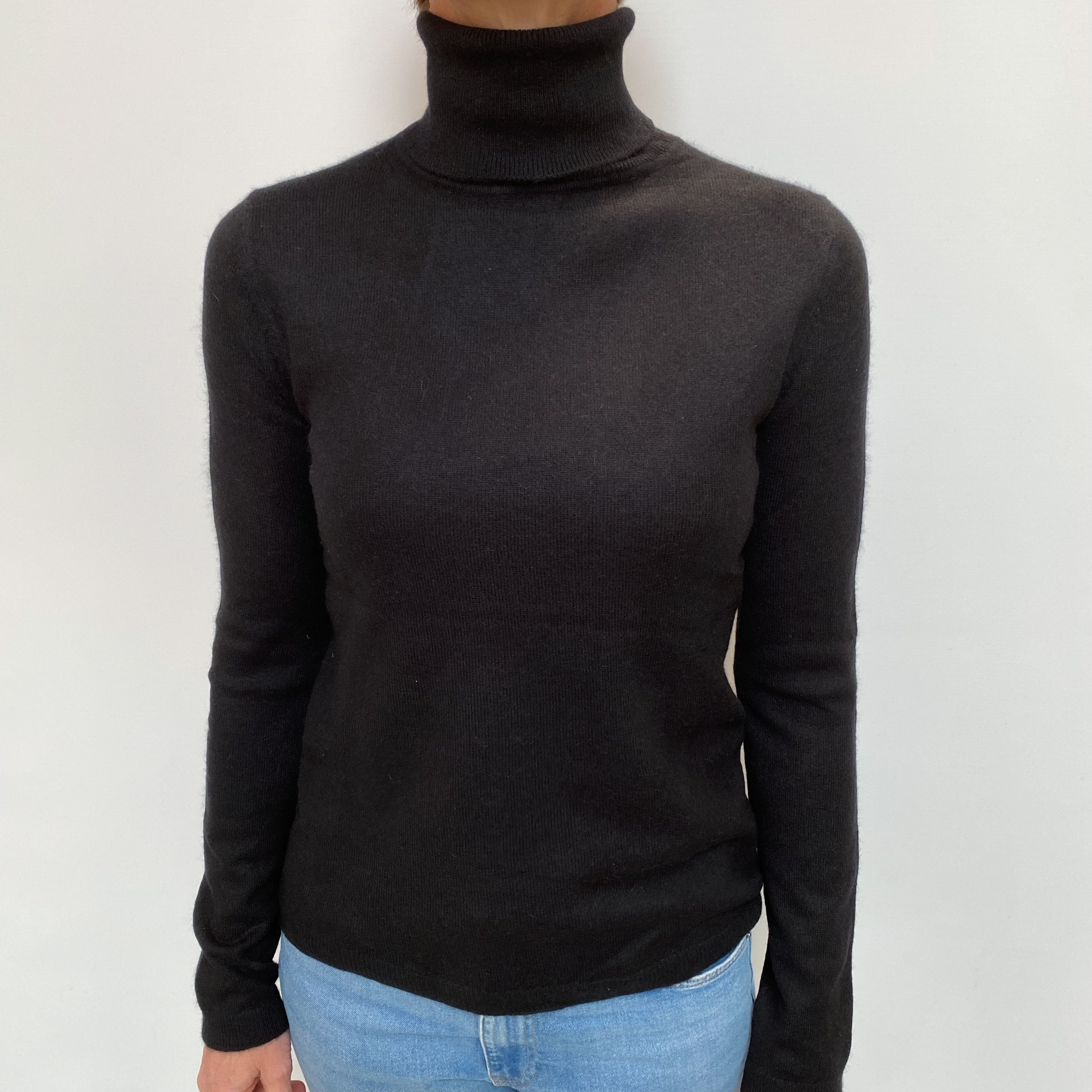 Black Cashmere Polo Neck Jumper Small