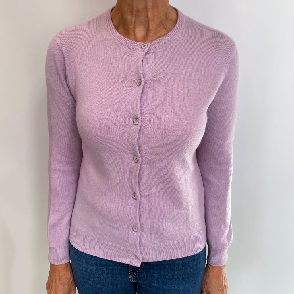 Lilac Purple Cashmere Crew Neck Cardigan Medium