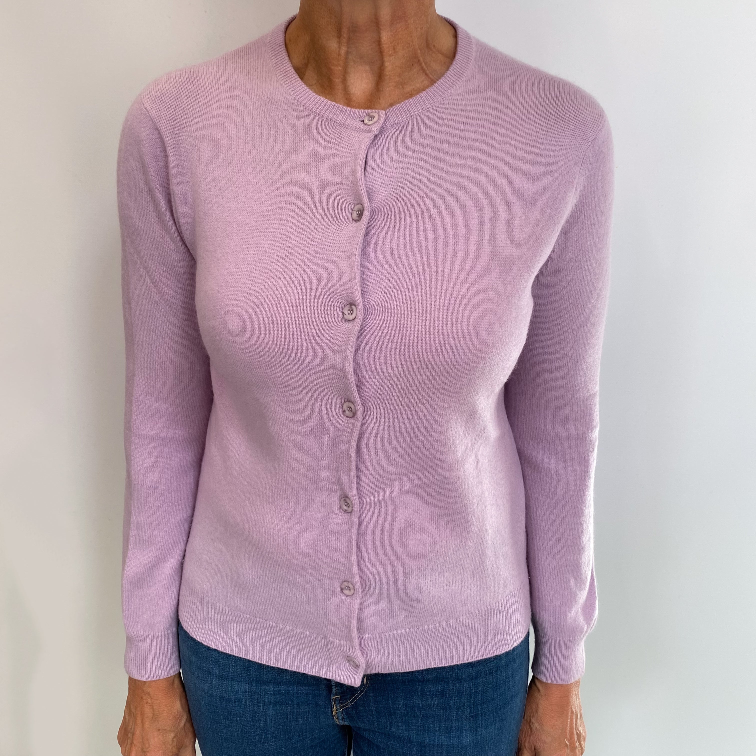 Lilac Purple Cashmere Crew Neck Cardigan Medium