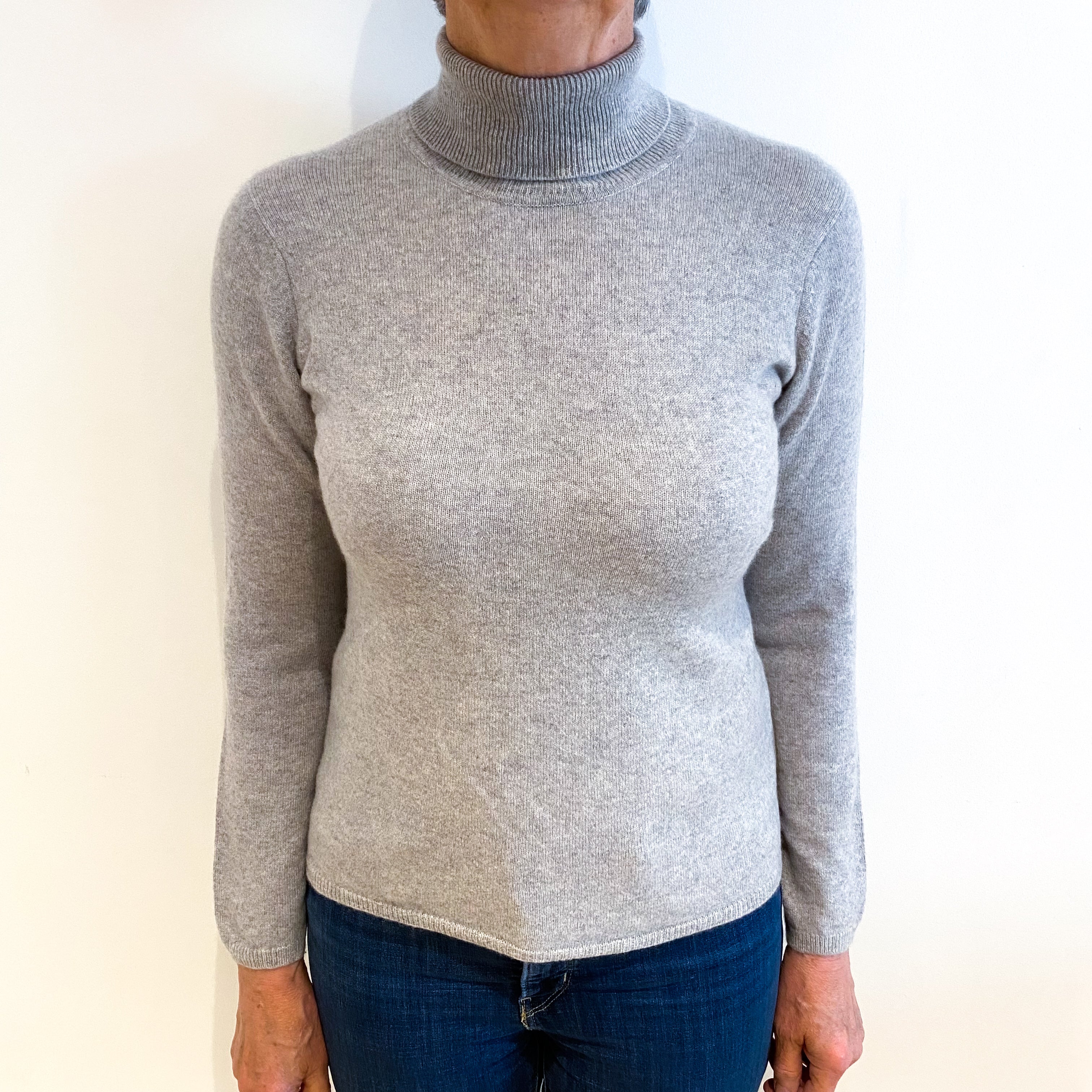 Mist Grey Cashmere Polo Neck Jumper Medium