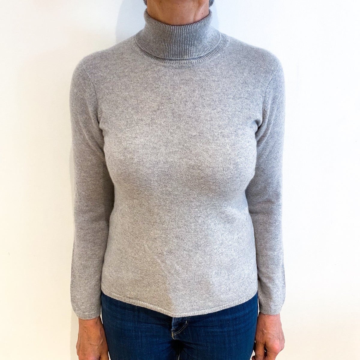 Mist Grey Cashmere Polo Neck Jumper Medium