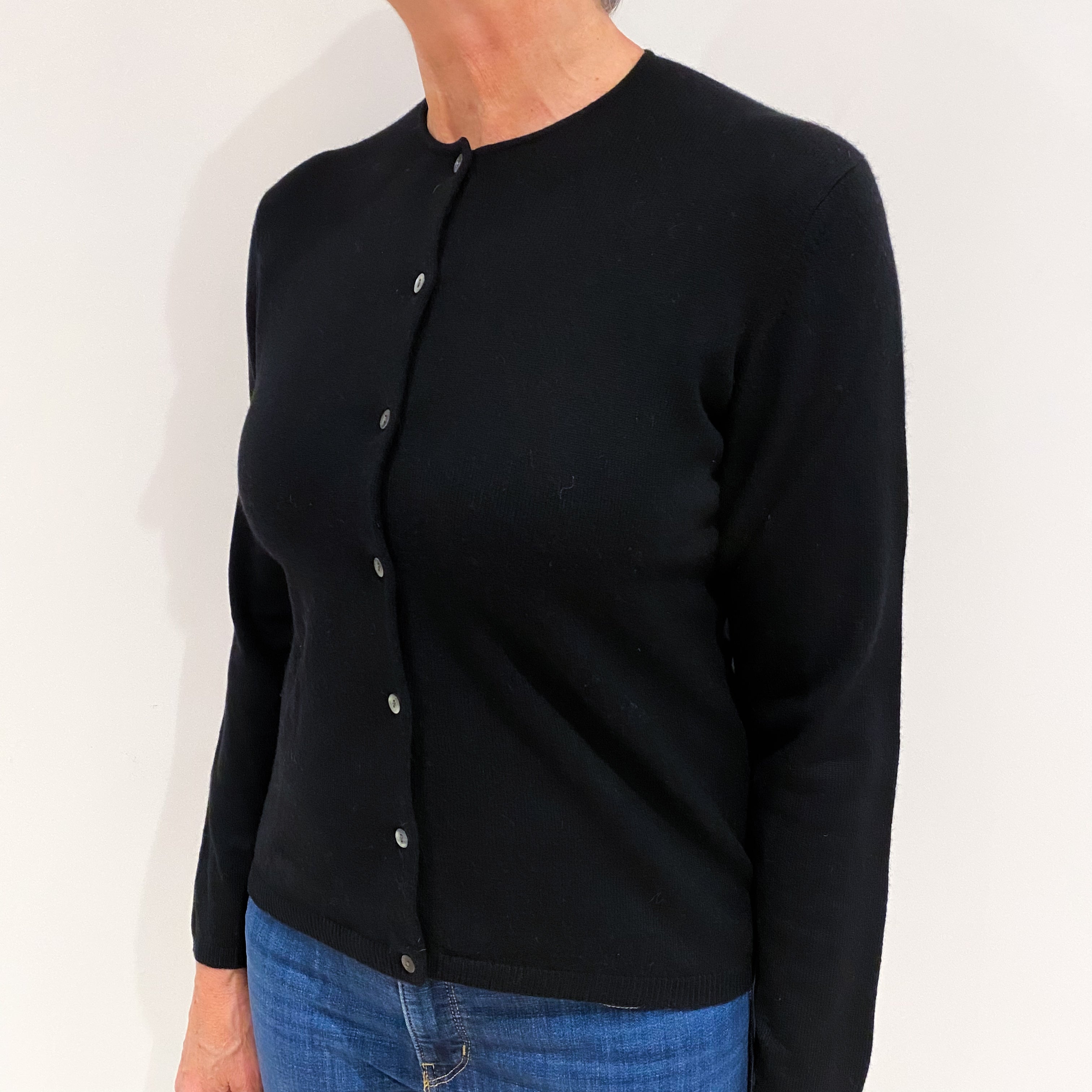 Black Cashmere Crew Neck Cardigan Medium