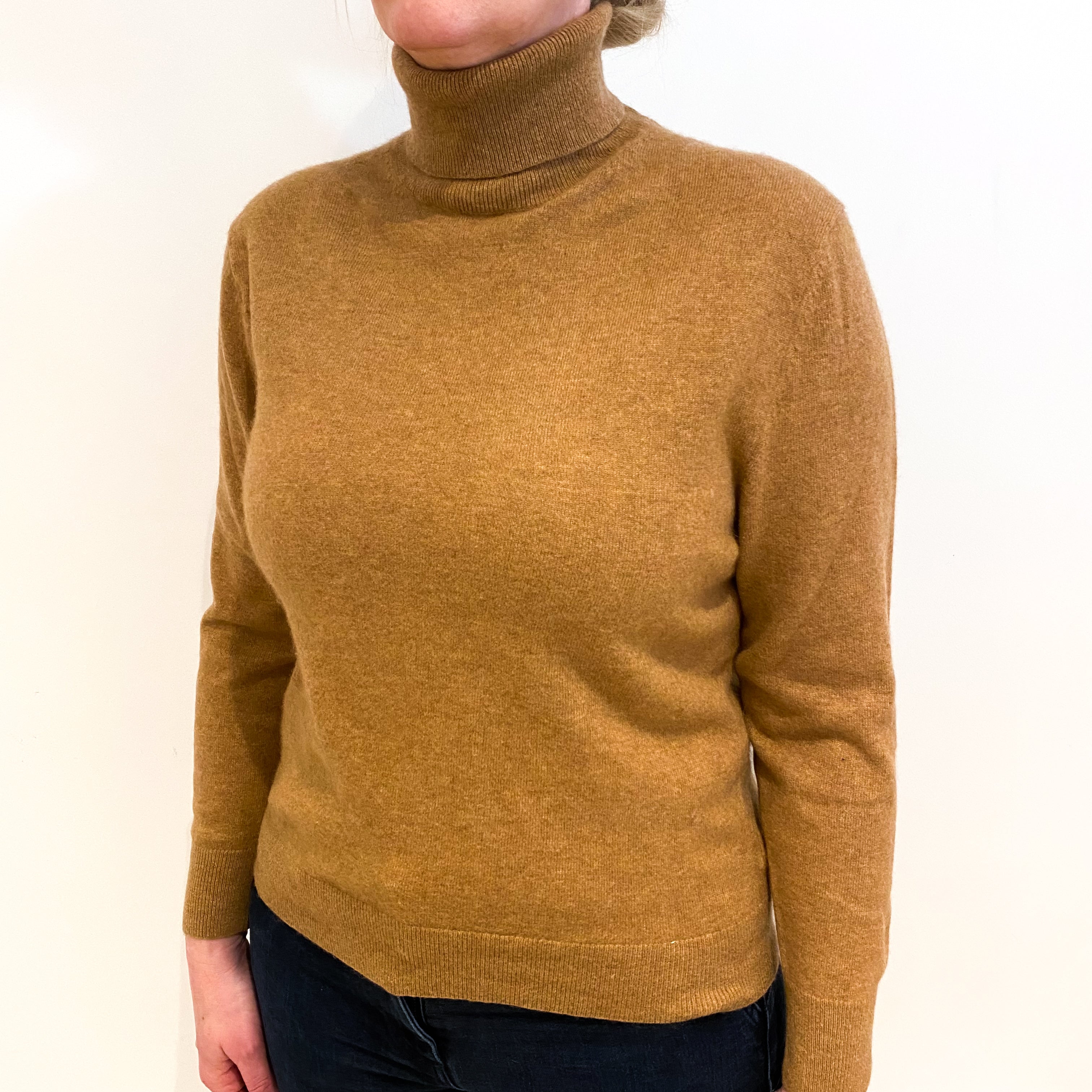 Toffee Brown Cashmere Polo Neck Jumper Large