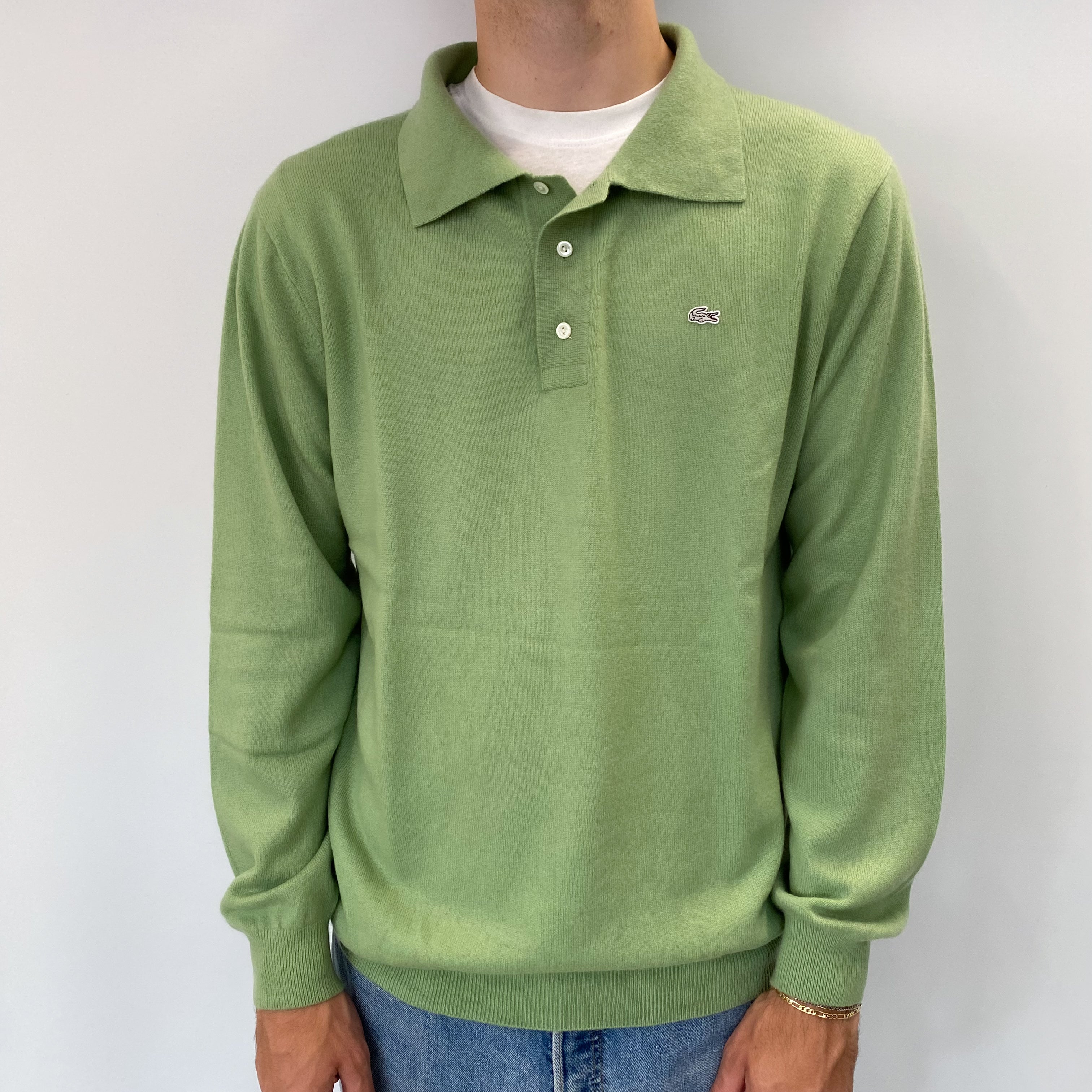 Men's Lacoste Pickle Green Cashmere Quarter Button Jumper Large