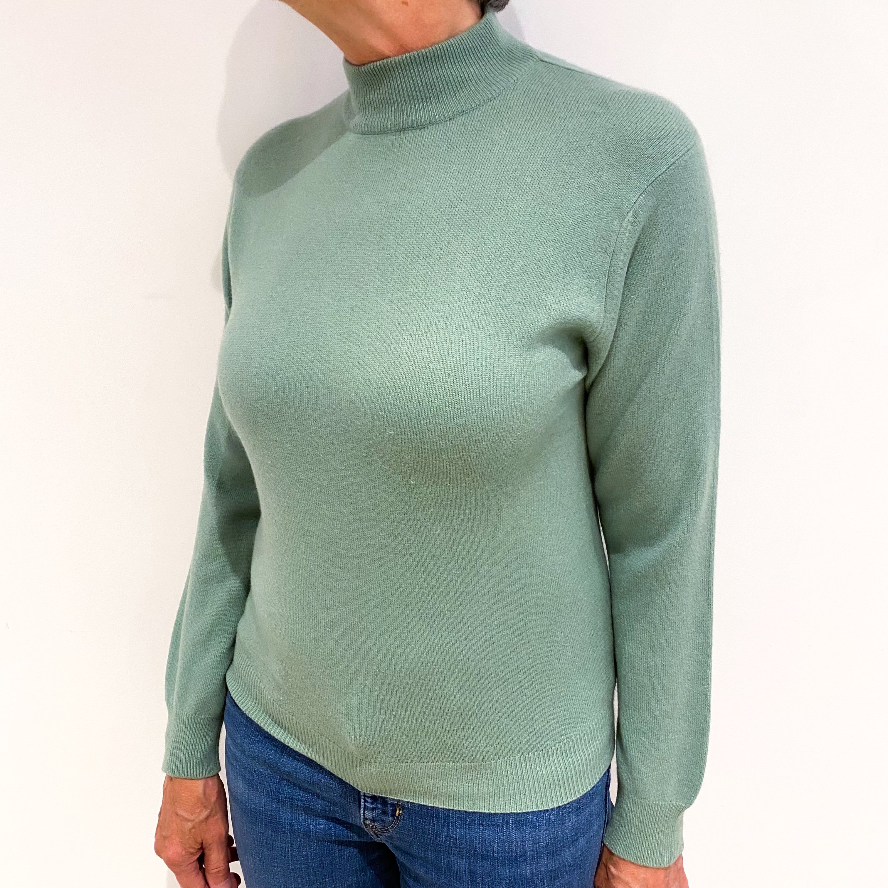Pickle Green Cashmere Turtle Neck Jumper Medium