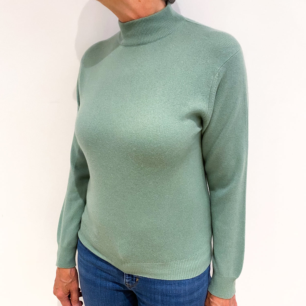 Pickle Green Cashmere Turtle Neck Jumper Medium