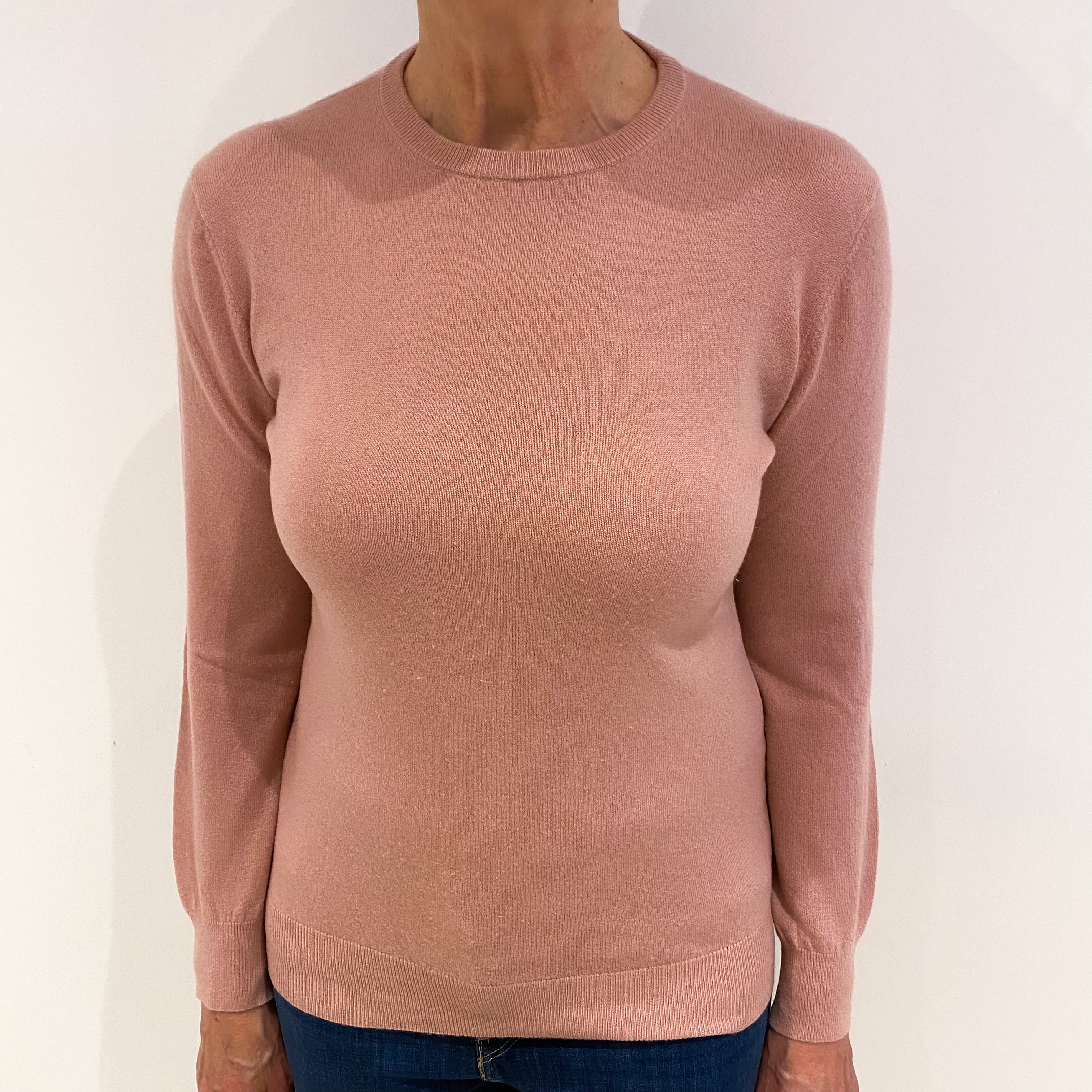Dusky Pink Cashmere Crew Neck Jumper Medium