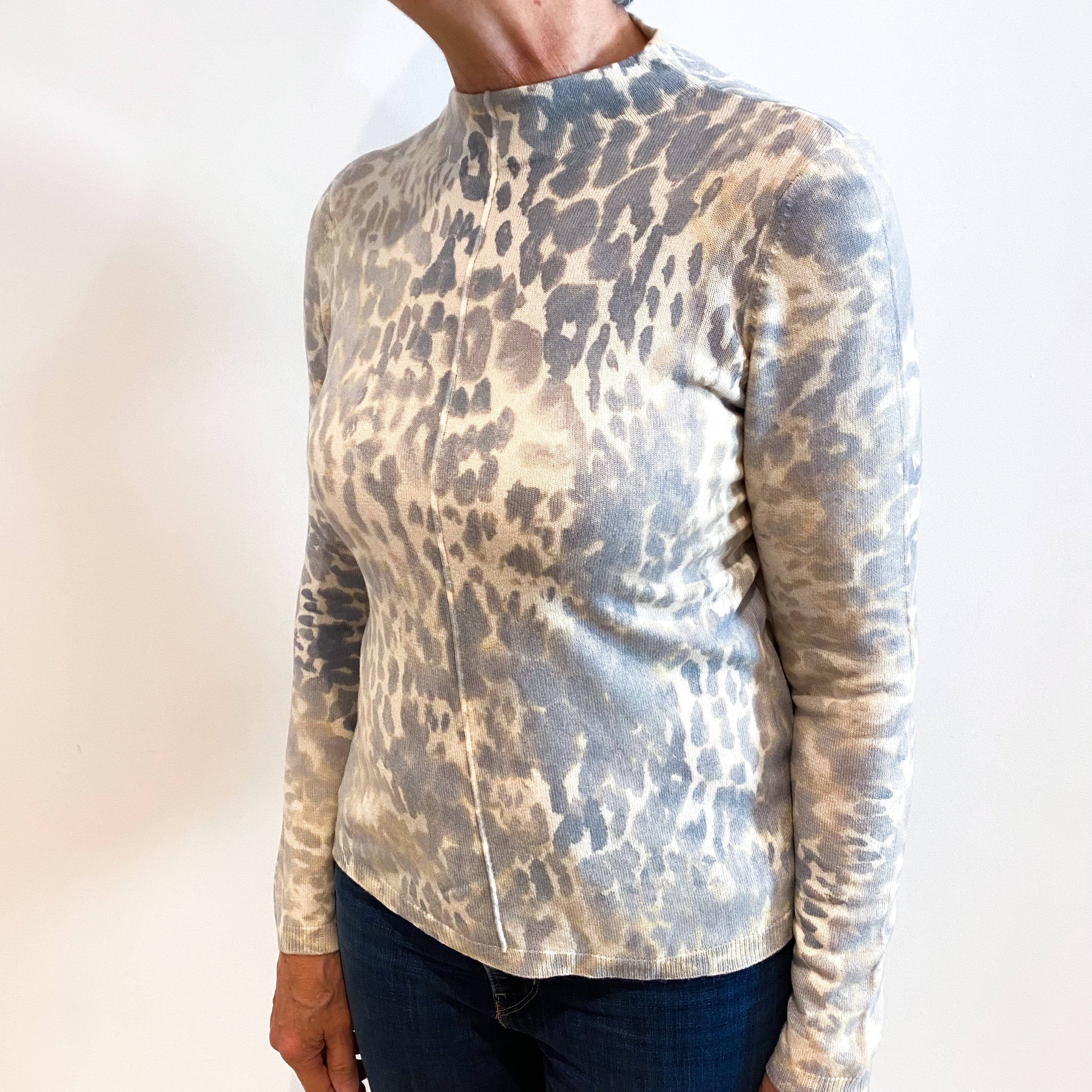 Duck Egg Blue and Cream Cashmere Turtle Neck Jumper Medium