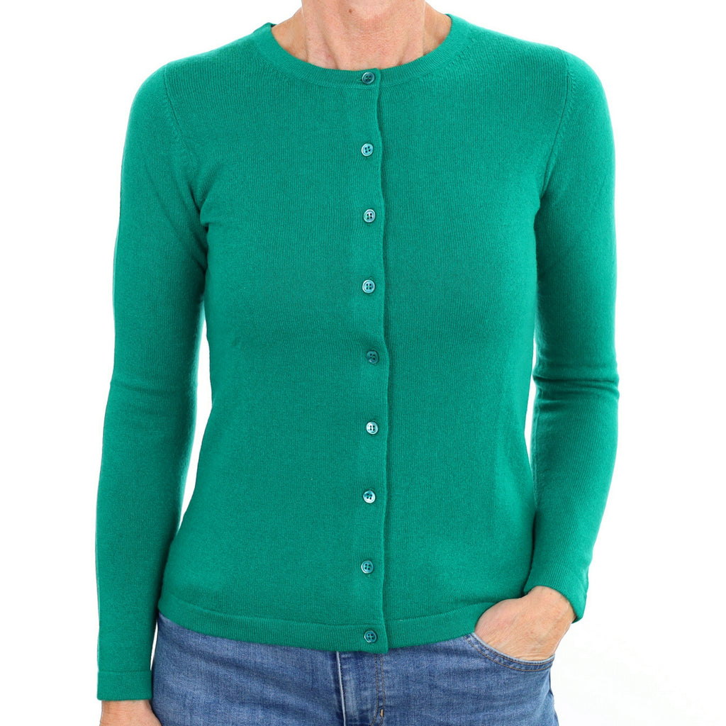 New Jade Green Cashmere Crew Neck Cardigan Small