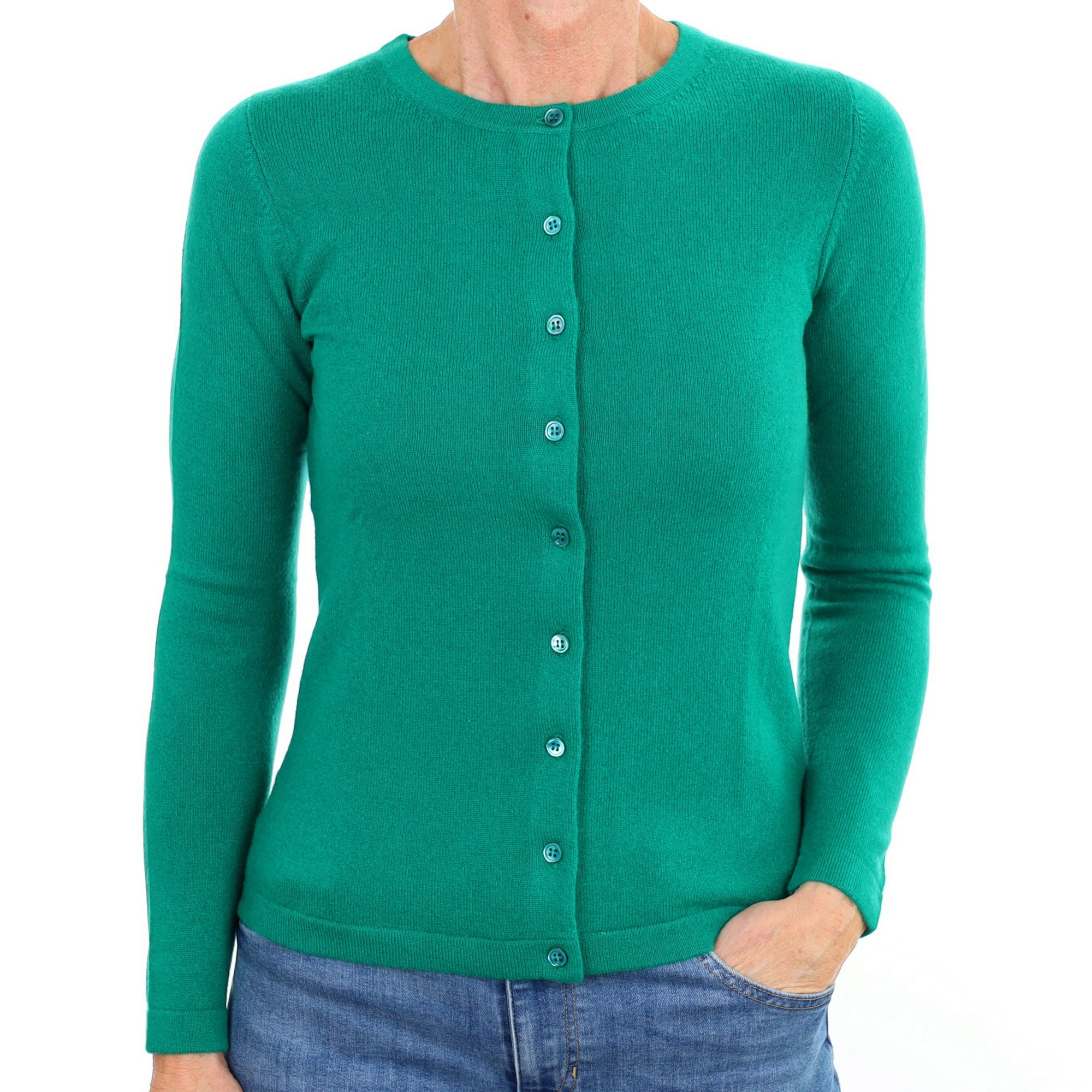 New Jade Green Cashmere Crew Neck Cardigan Small