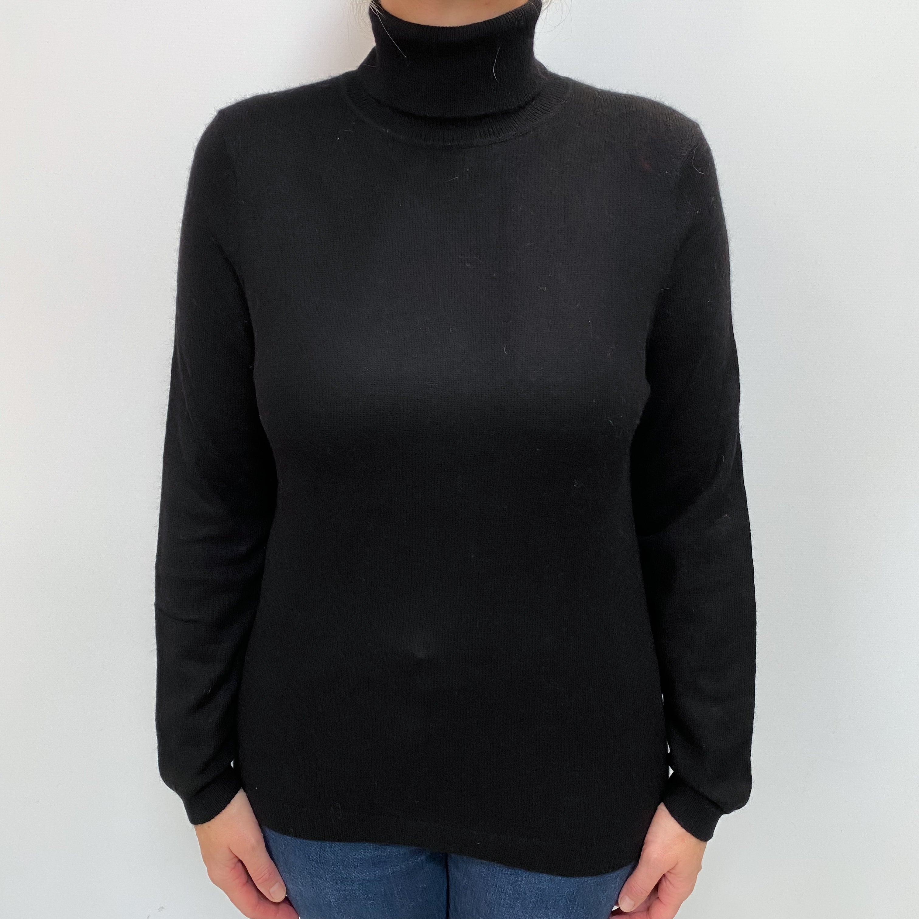 Black Cashmere Polo Neck Jumper Large