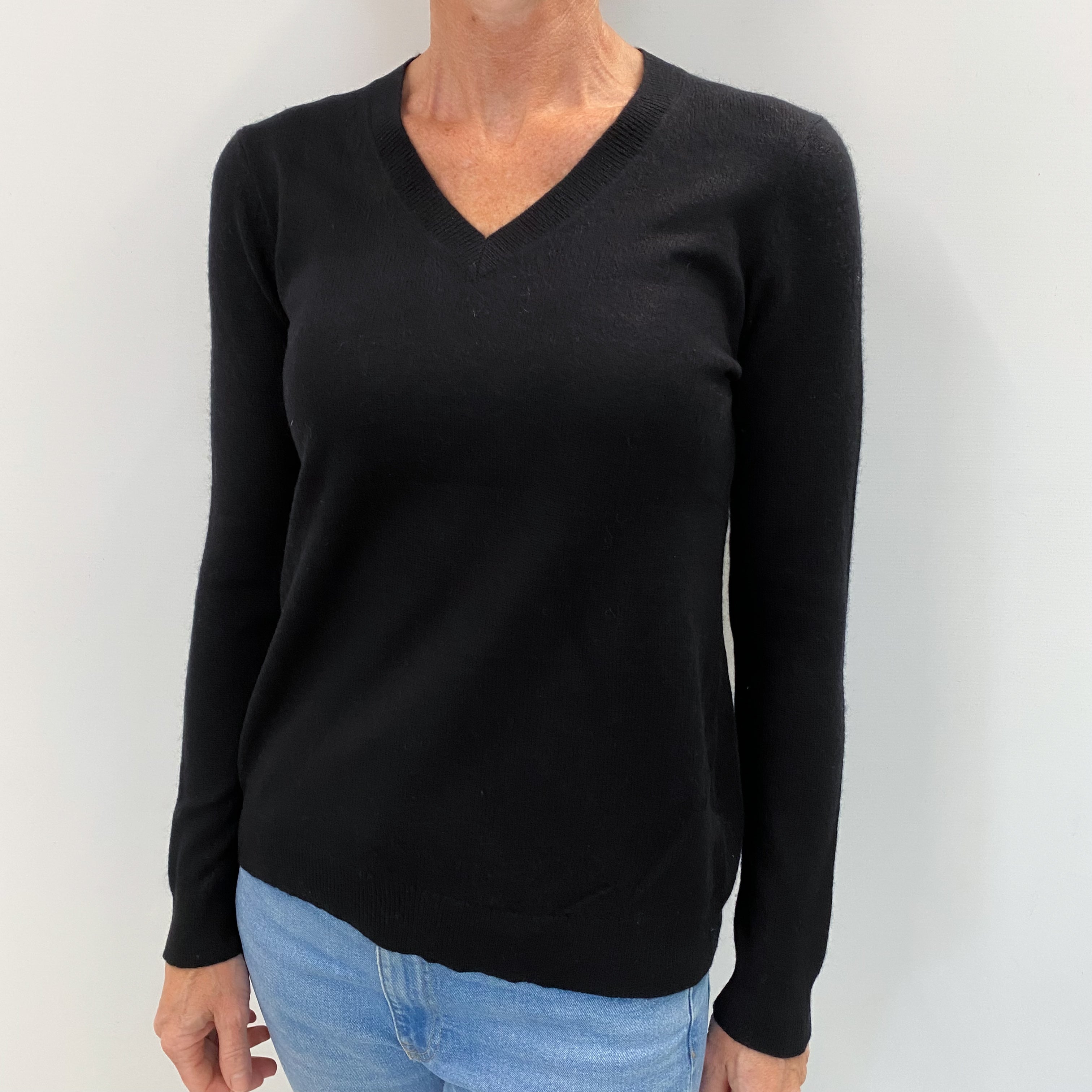 Black Cashmere V Neck Jumper Small