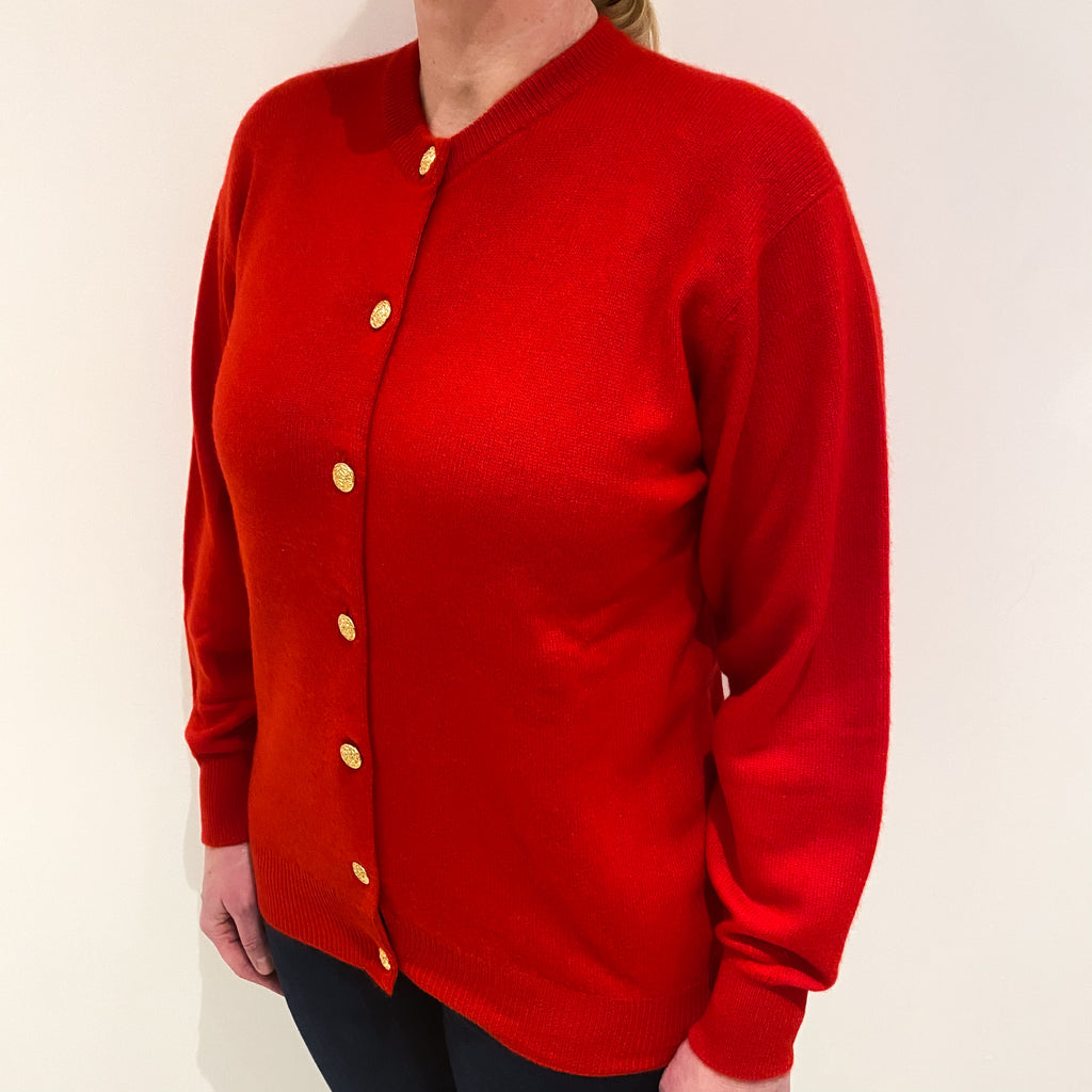 Vintage Scarlet Red Cashmere Crew Cardigan Large