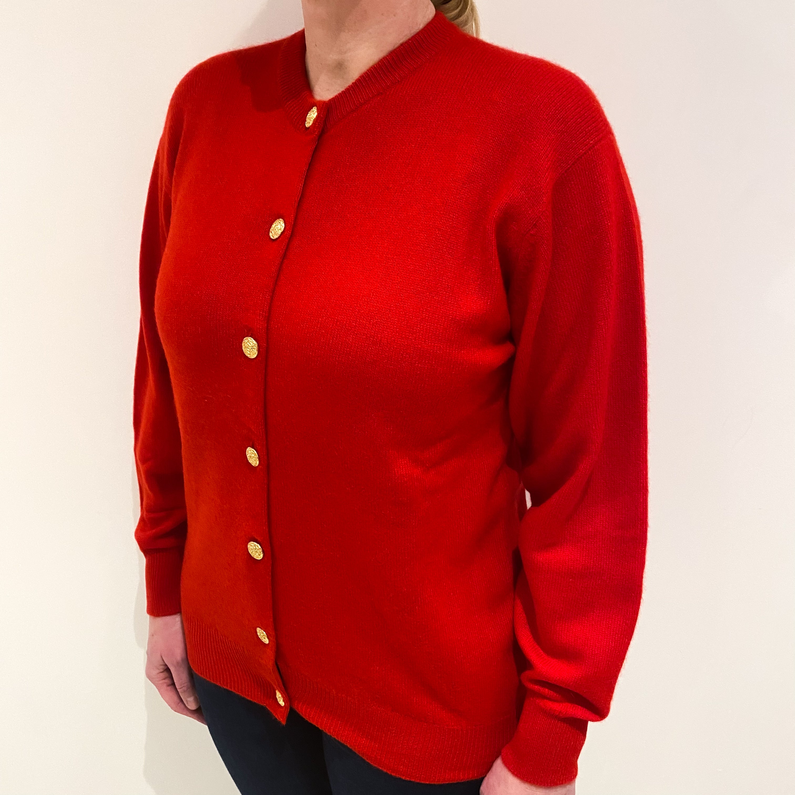 Vintage Scarlet Red Cashmere Crew Cardigan Large