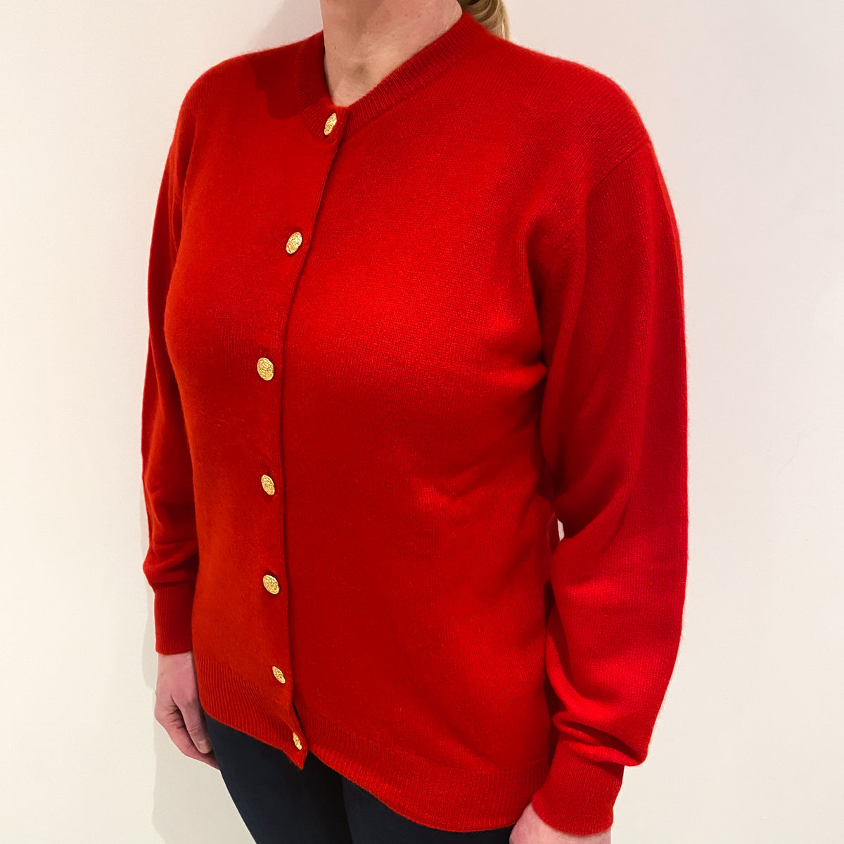 Vintage Scarlet Red Cashmere Crew Cardigan Large