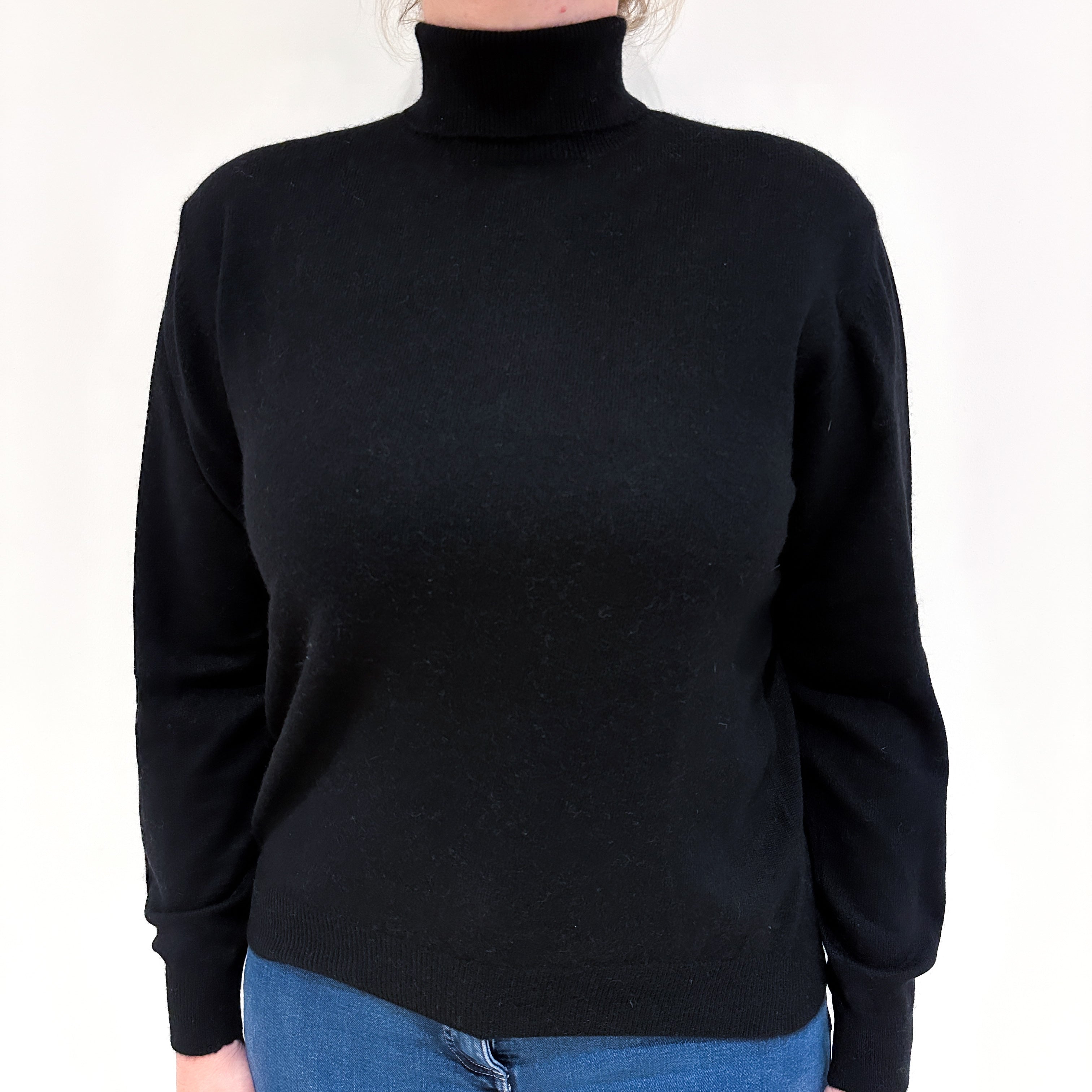 Black Cashmere Polo Neck Jumper Large