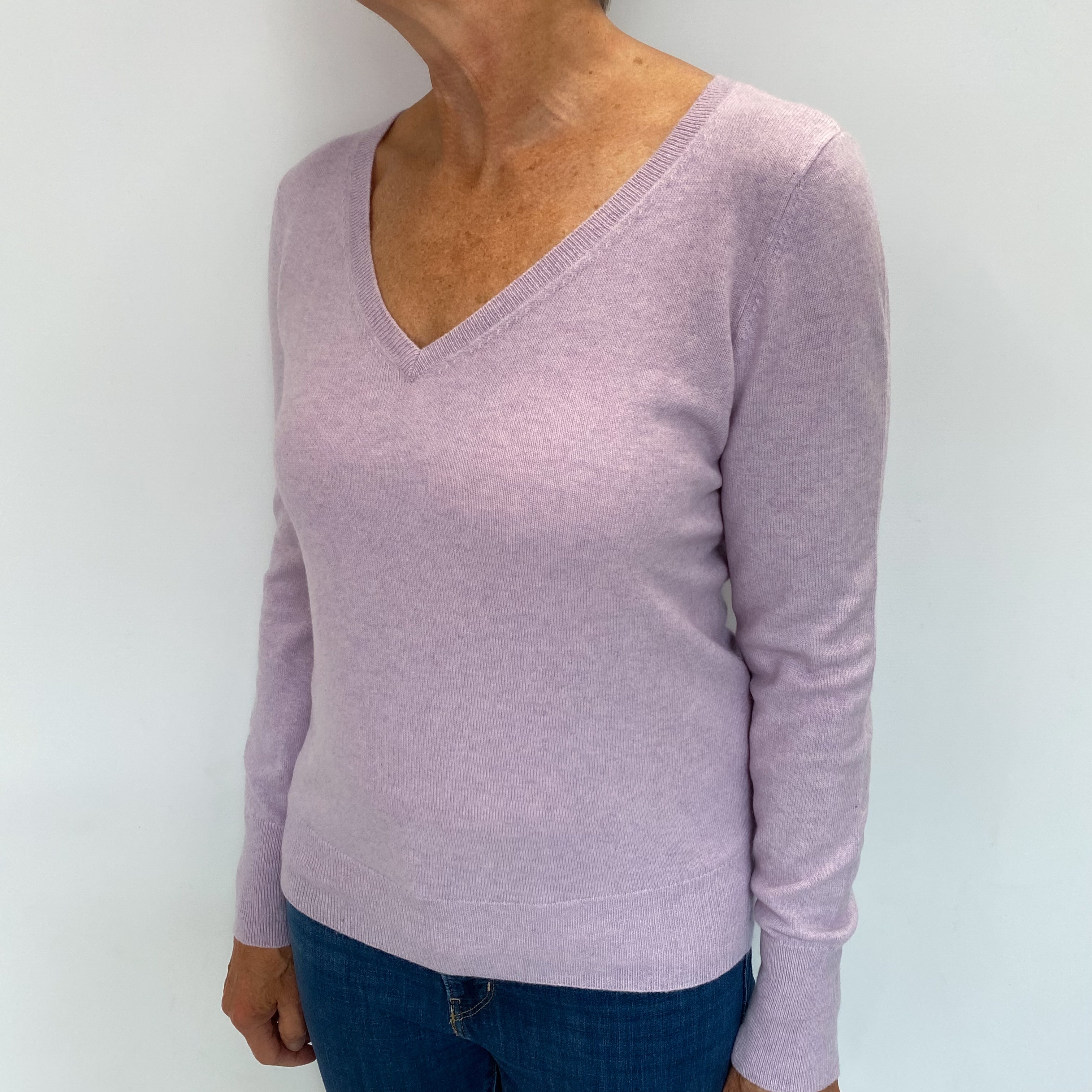 Lavender Purple Cashmere V Neck Jumper Medium
