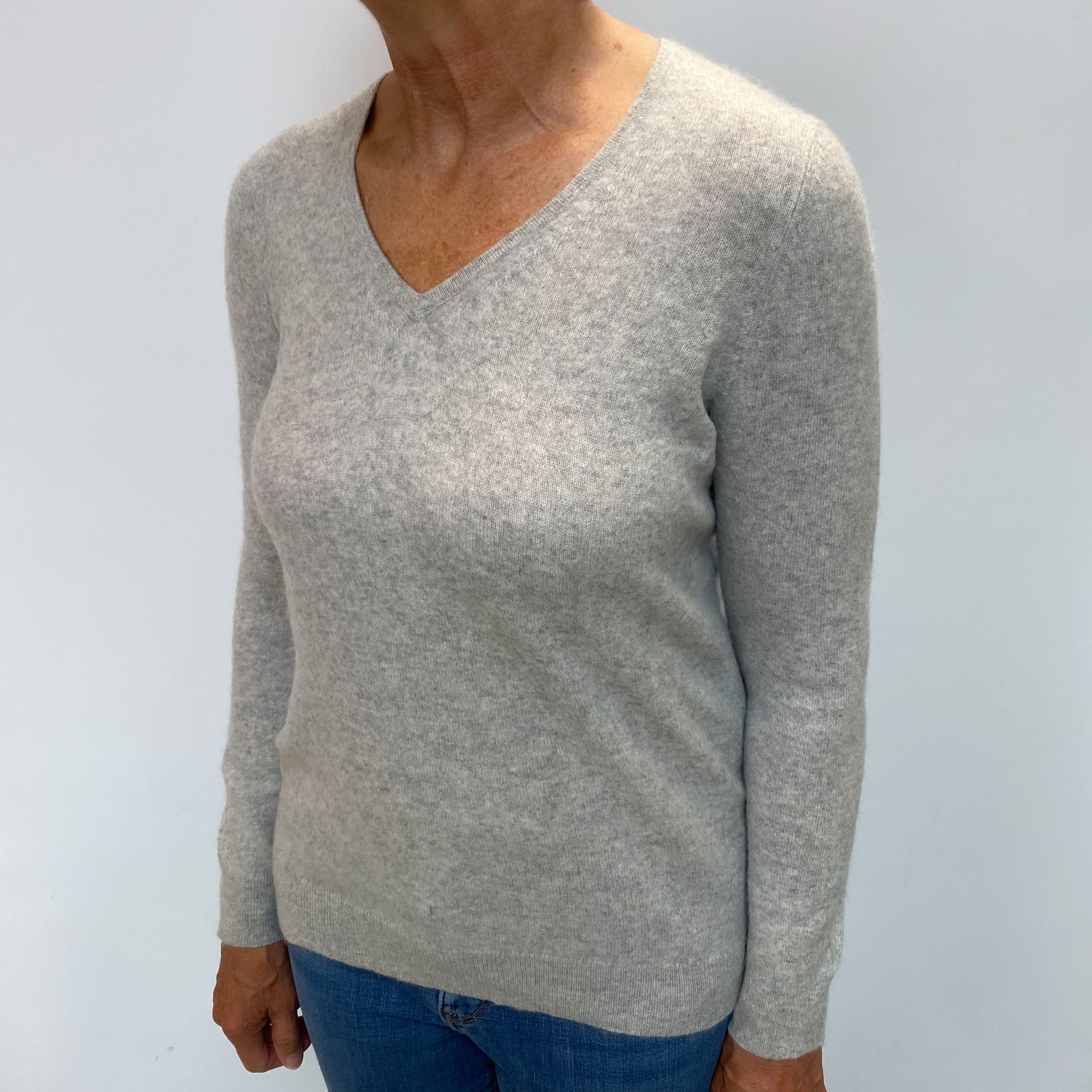Smoke Grey Cashmere V Neck Jumper Medium