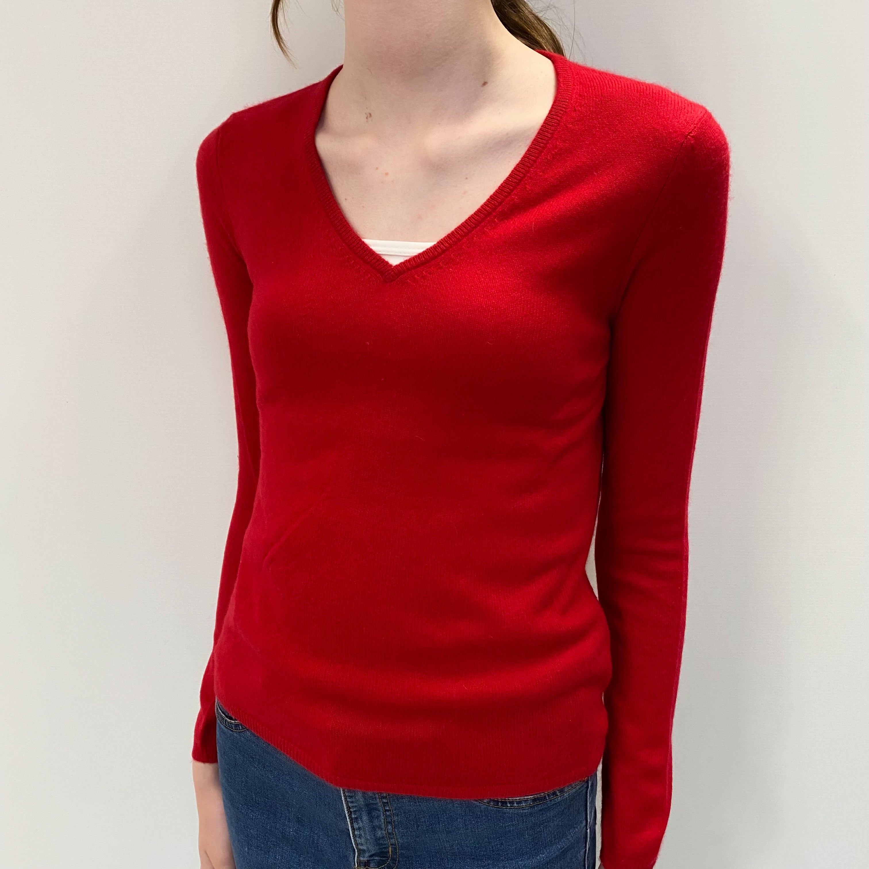 Scarlet Red Cashmere V Neck Jumper Extra Small
