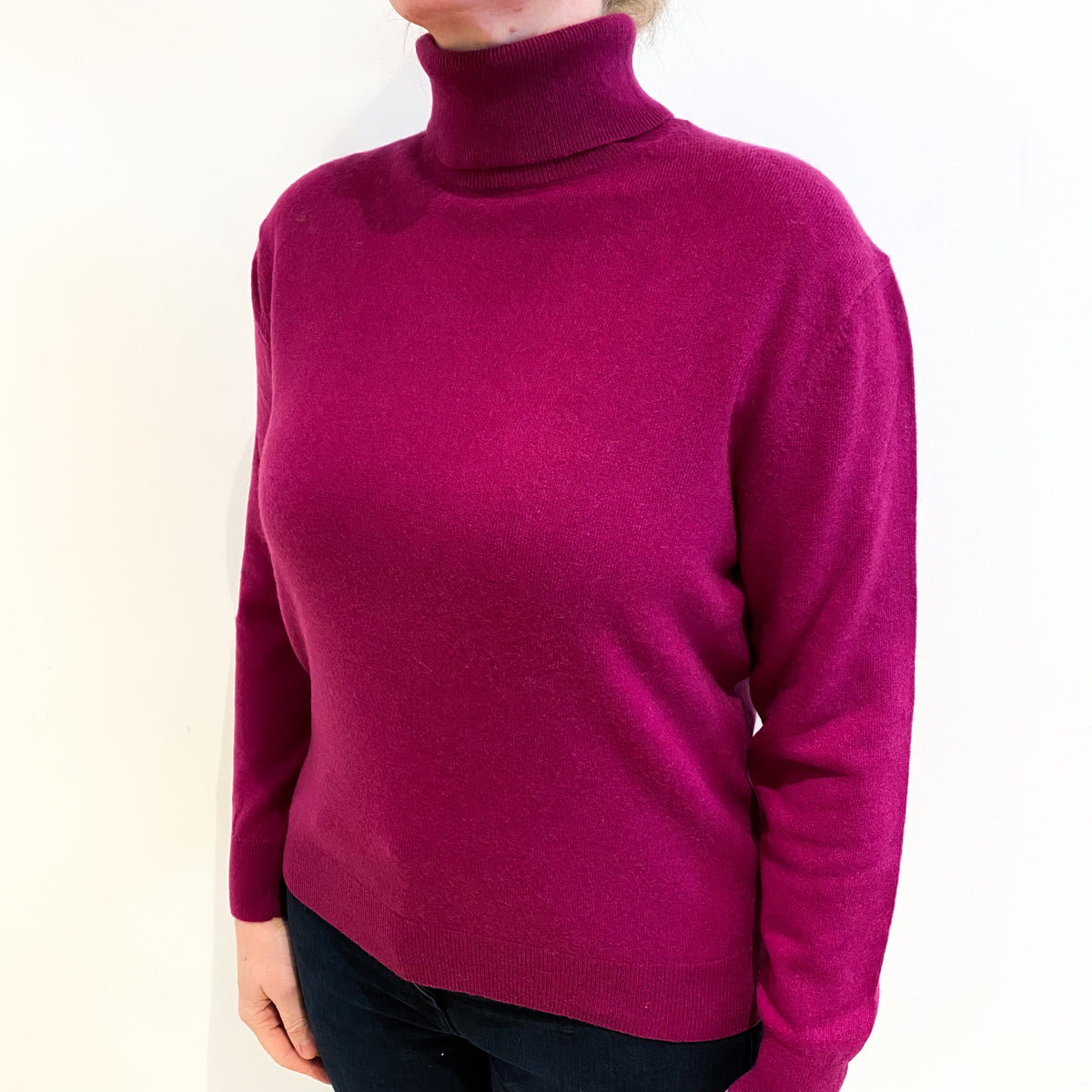 Magenta Pink Cashmere Polo Neck Jumper Large