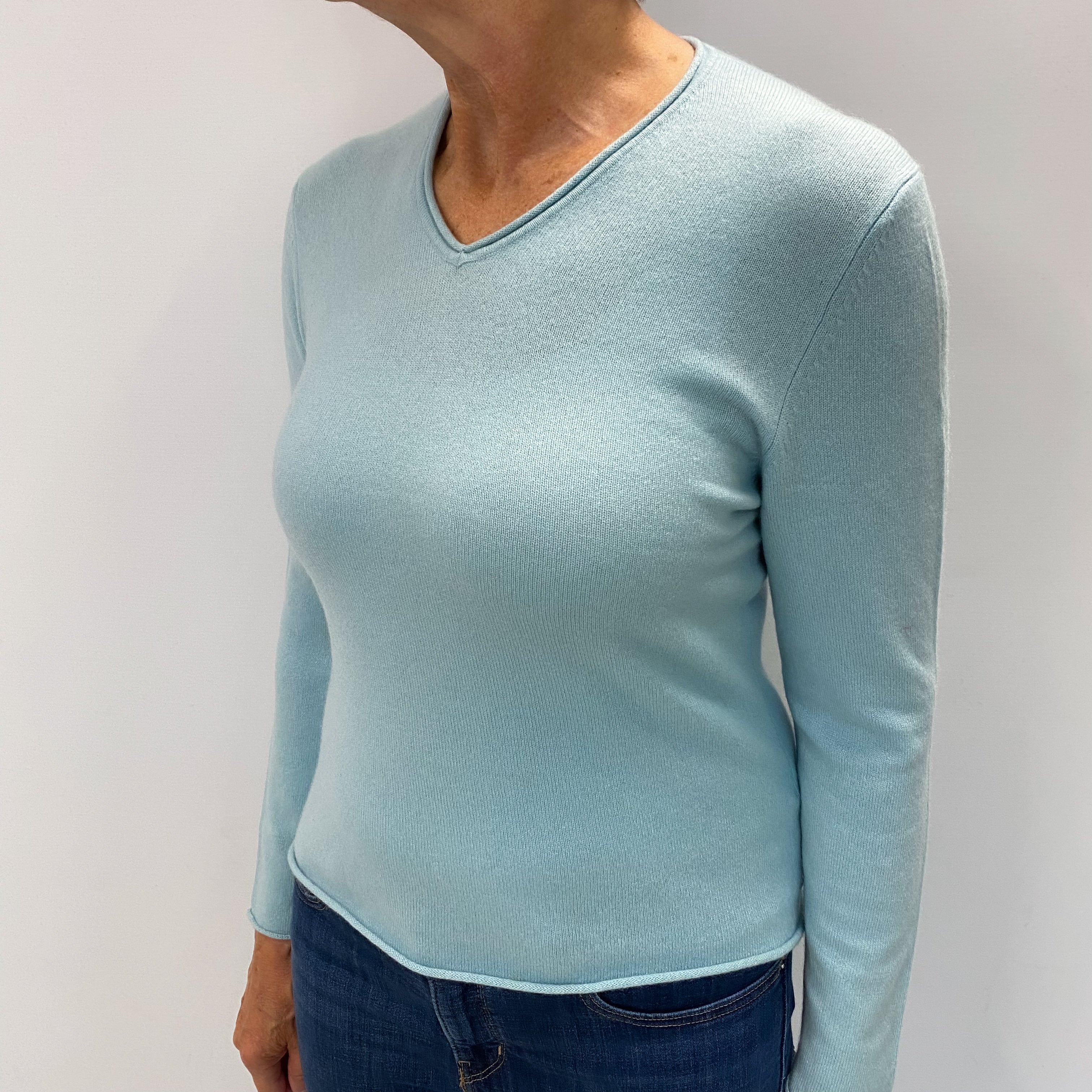 Opal Green Cashmere V Neck Jumper Medium