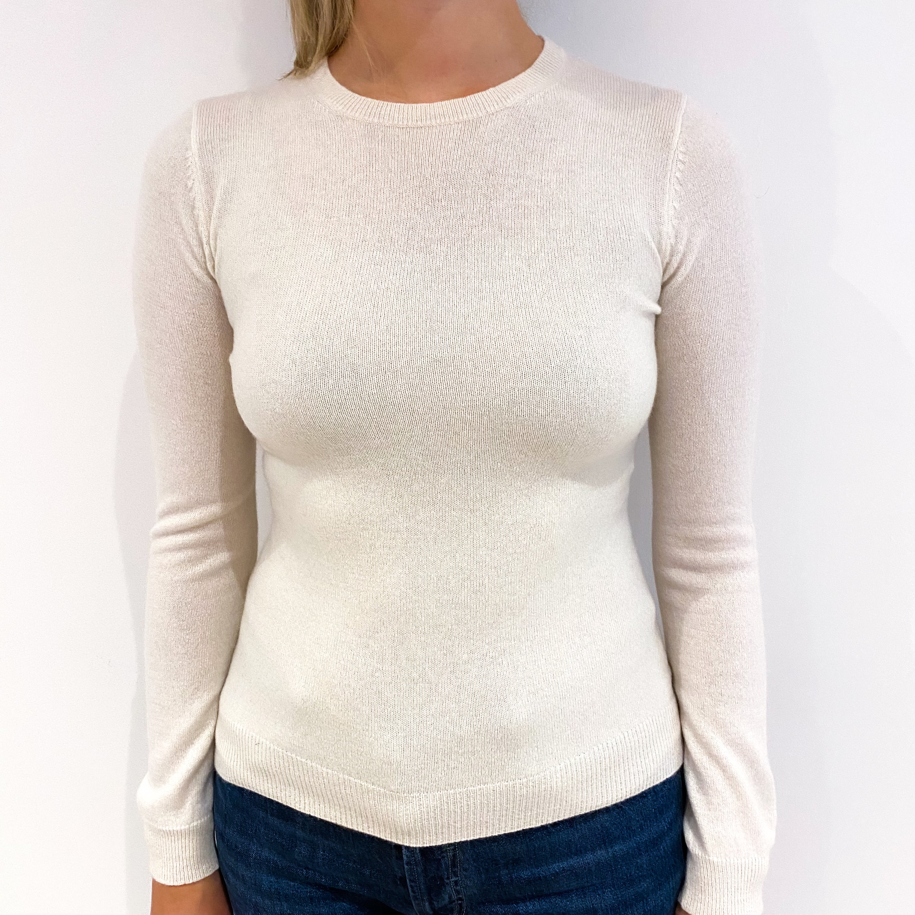 Pale Cream Cashmere Crew Neck Jumper Small