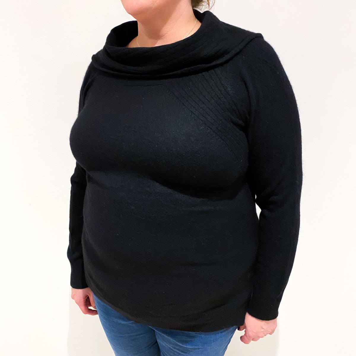 Black Cashmere Shawl Cowl Neck Jumper Extra Large
