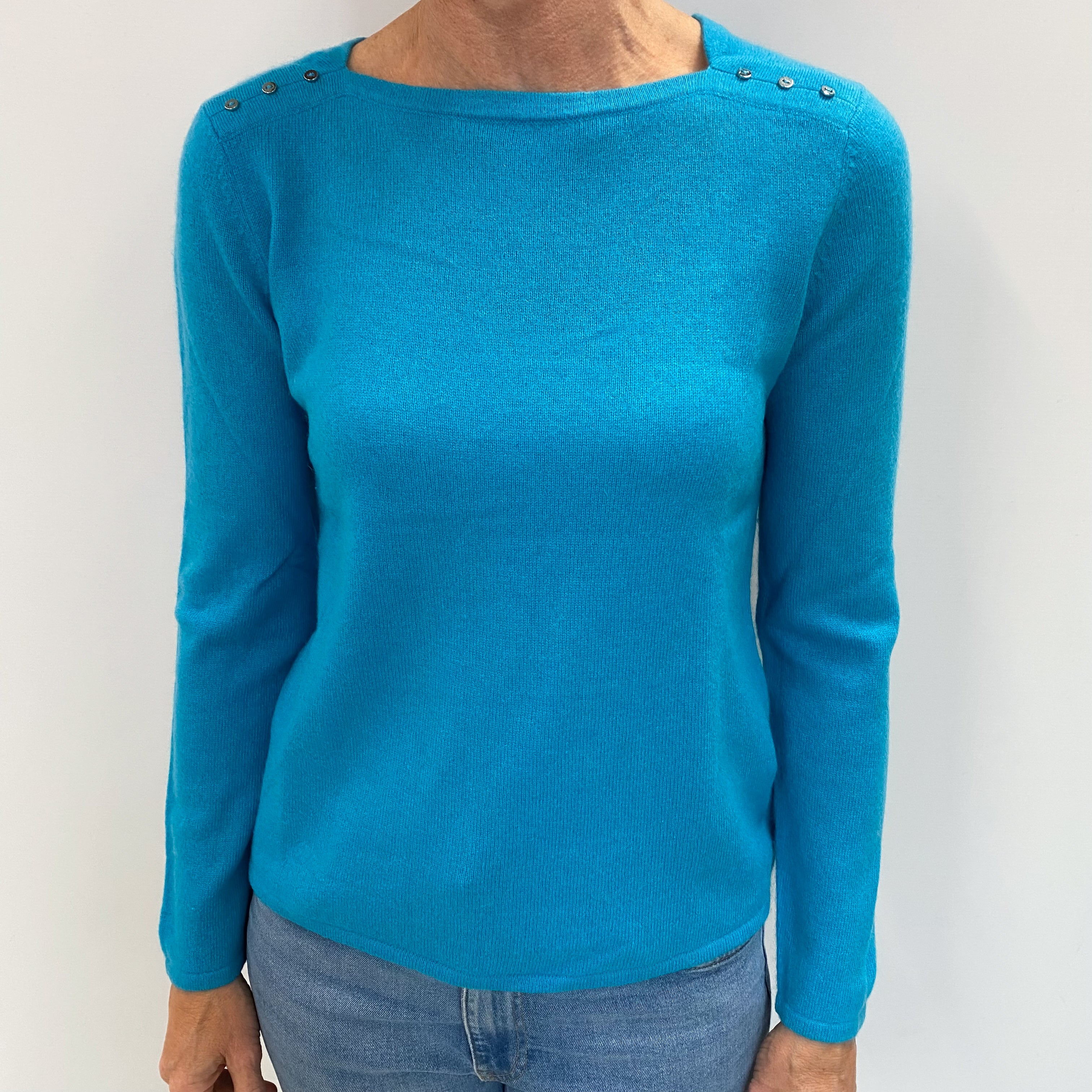 Turquoise Blue Cashmere Crew Neck Jumper Small