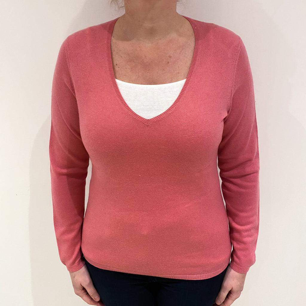 Pale Rose Pink Cashmere V Neck Jumper Large