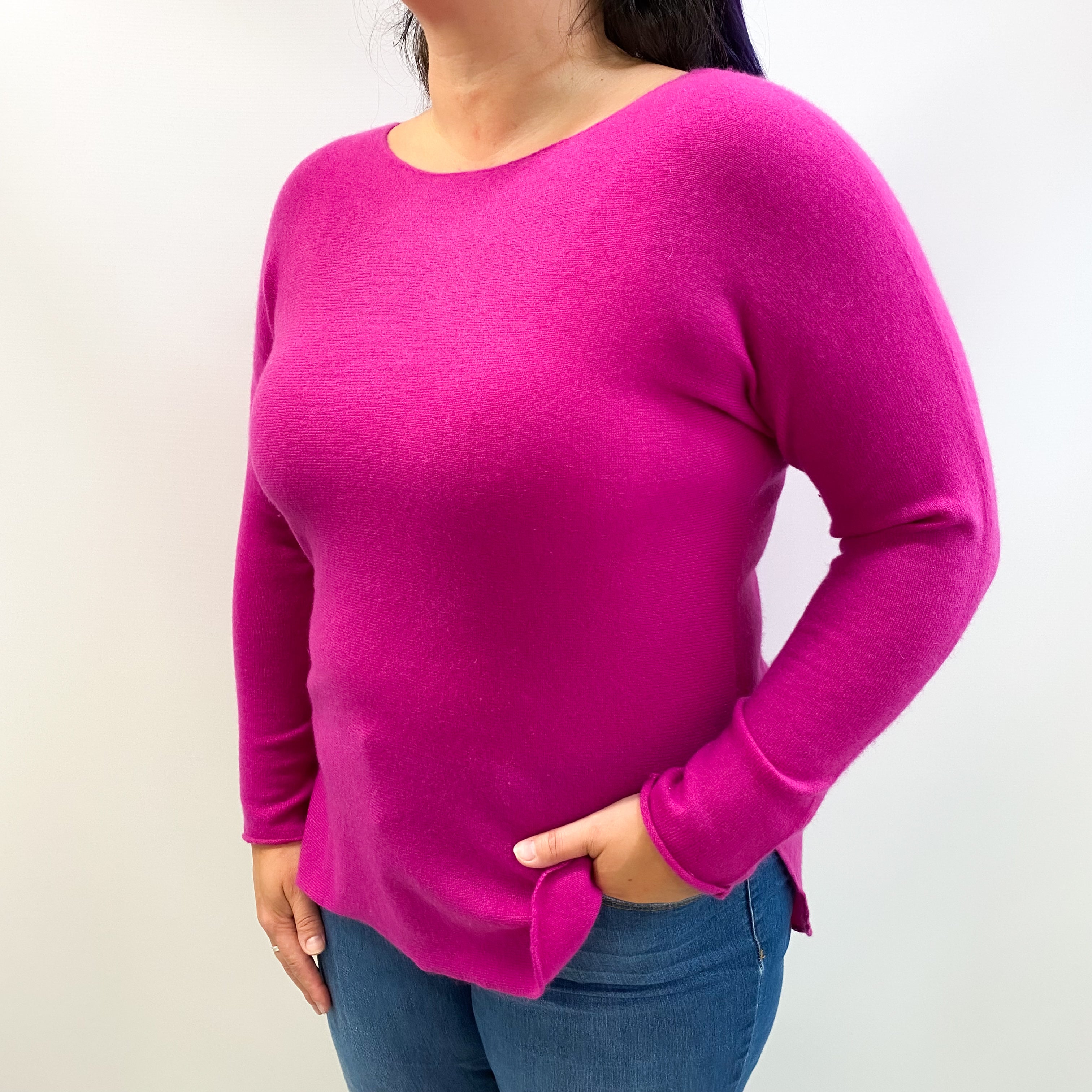 Magenta Pink Cashmere Slash Neck Jumper Large