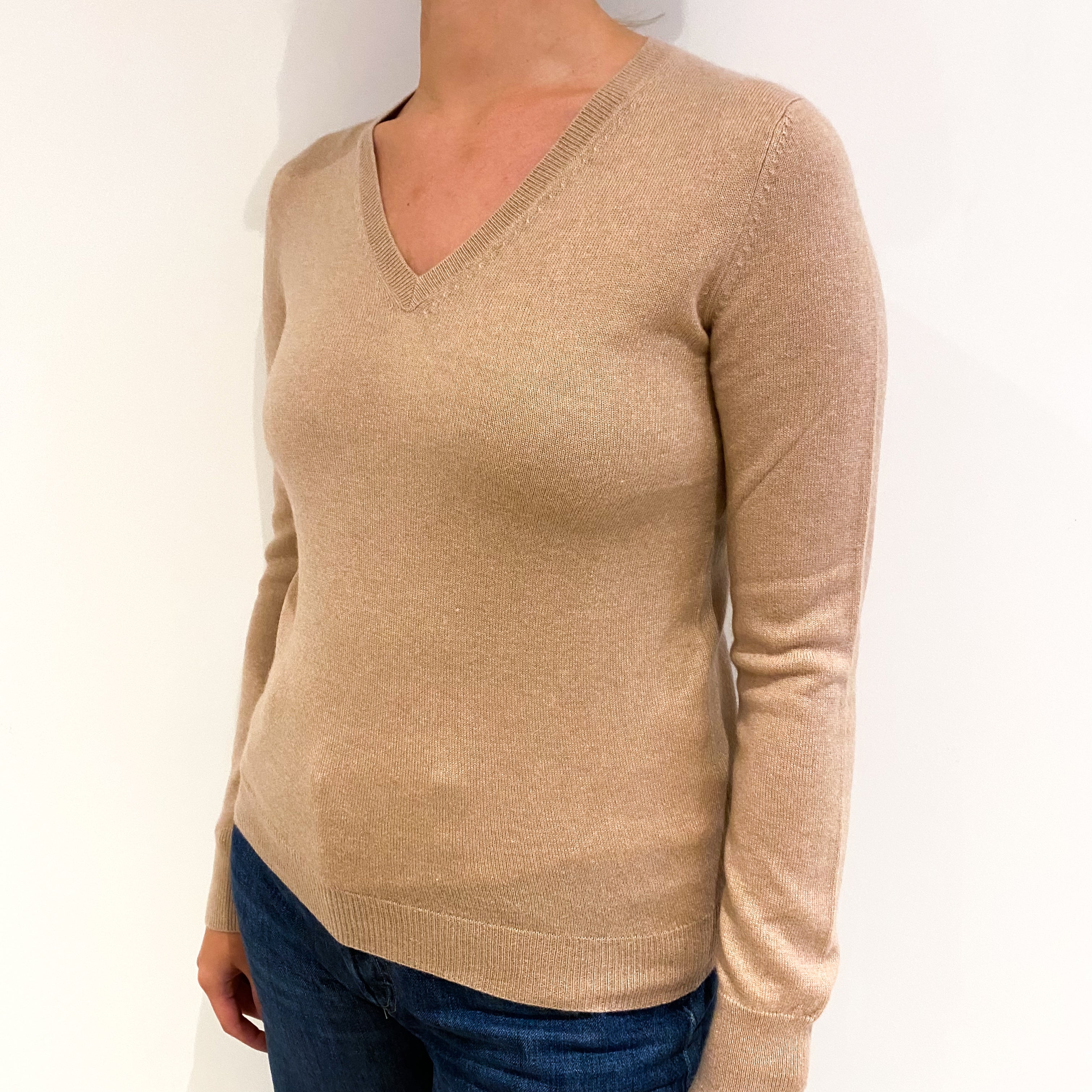 Blush Brown Cashmere V-Neck Jumper Small