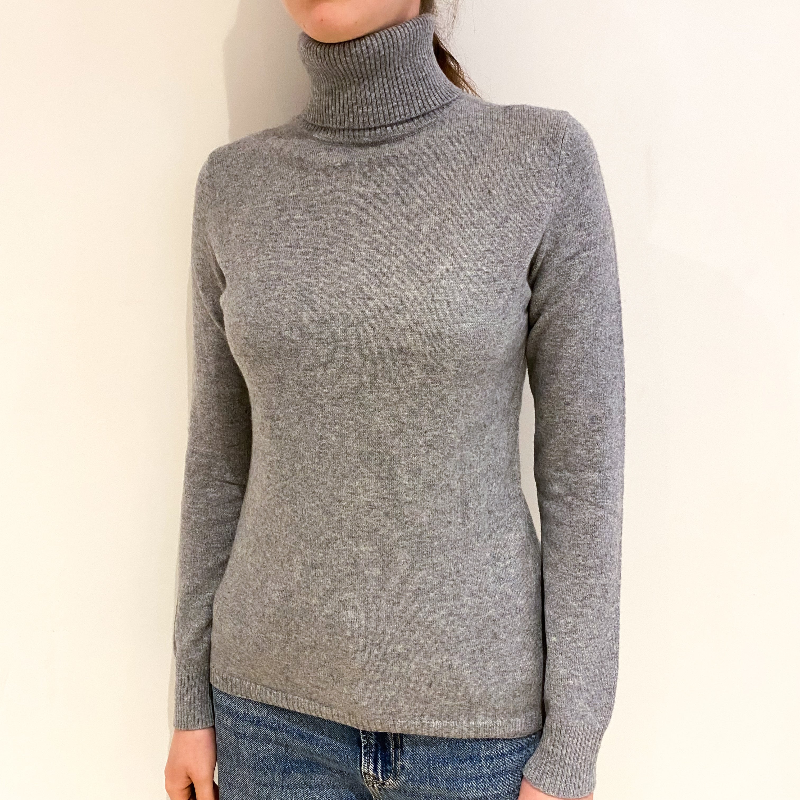Ash Grey Cashmere Polo Neck Jumper Extra Small