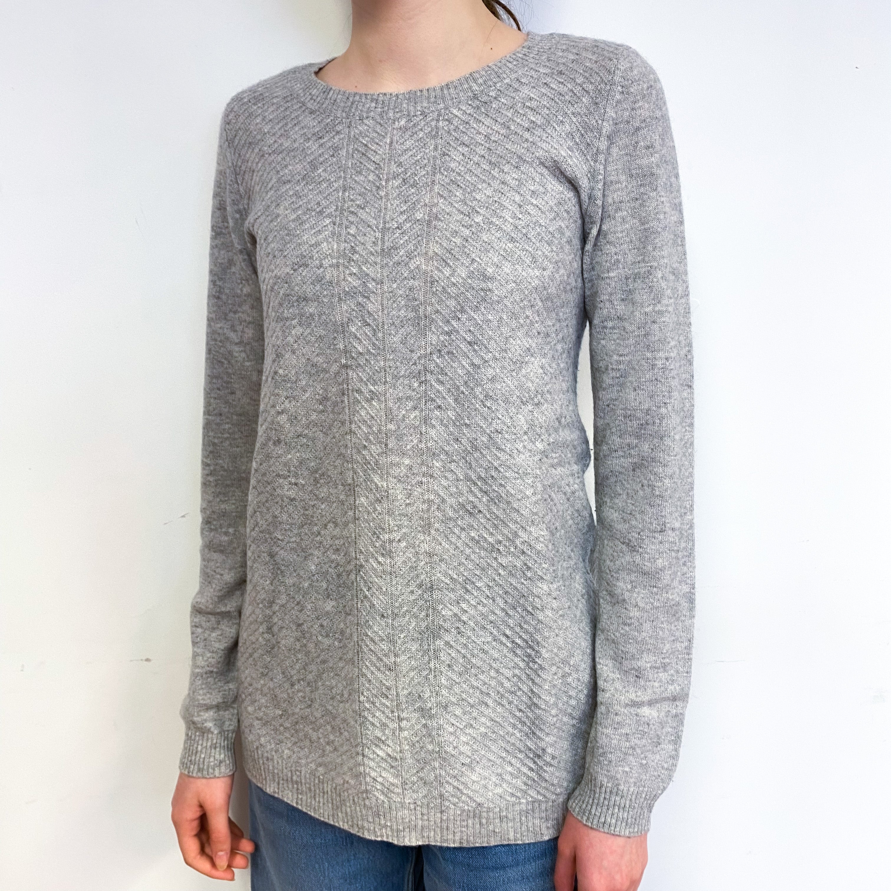Smoke Grey Longline Cashmere Crew Neck Jumper Extra Small