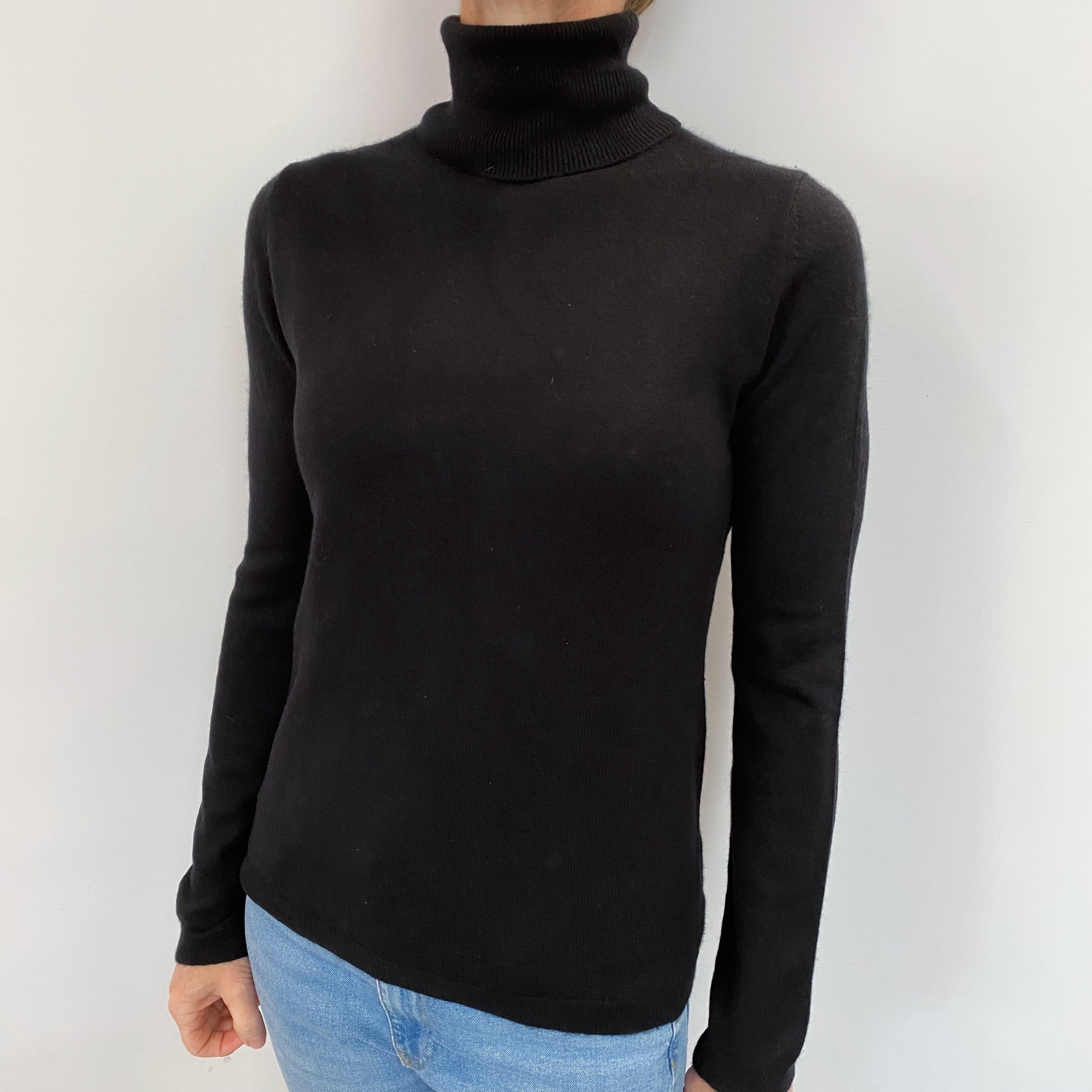 Black Cashmere Polo Neck Jumper Small