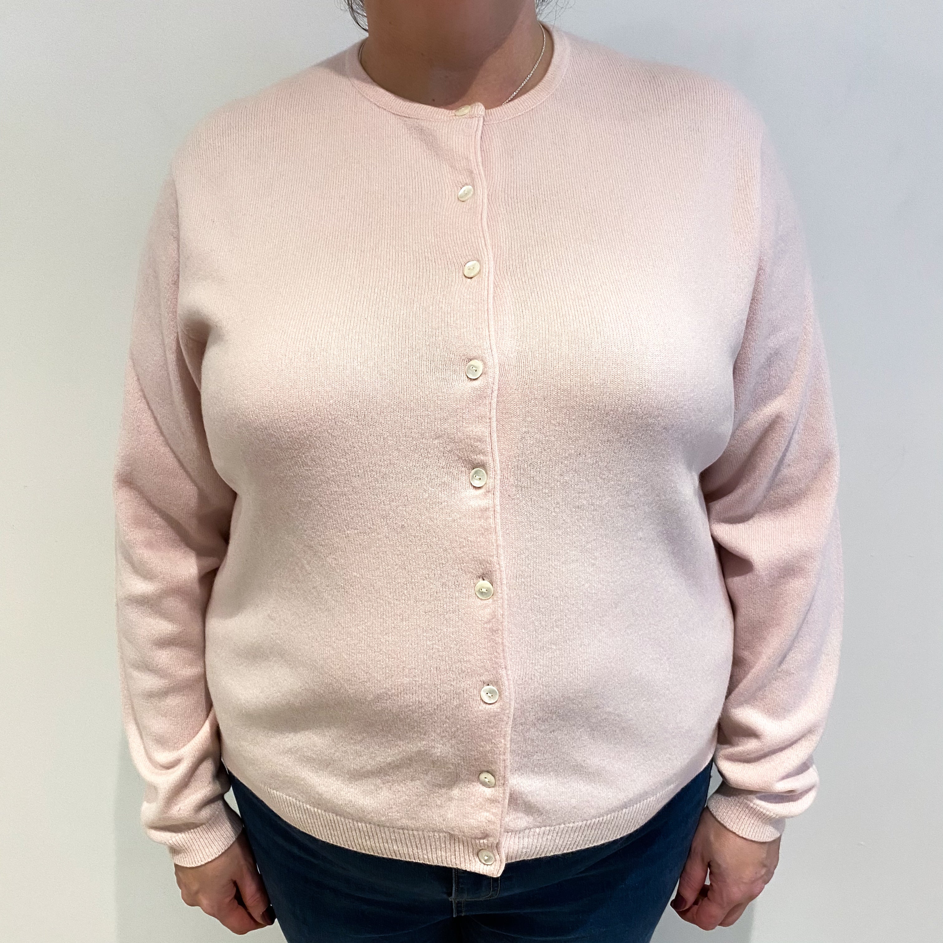 Ice Pink Cashmere Crew Neck Cardigan Extra Large
