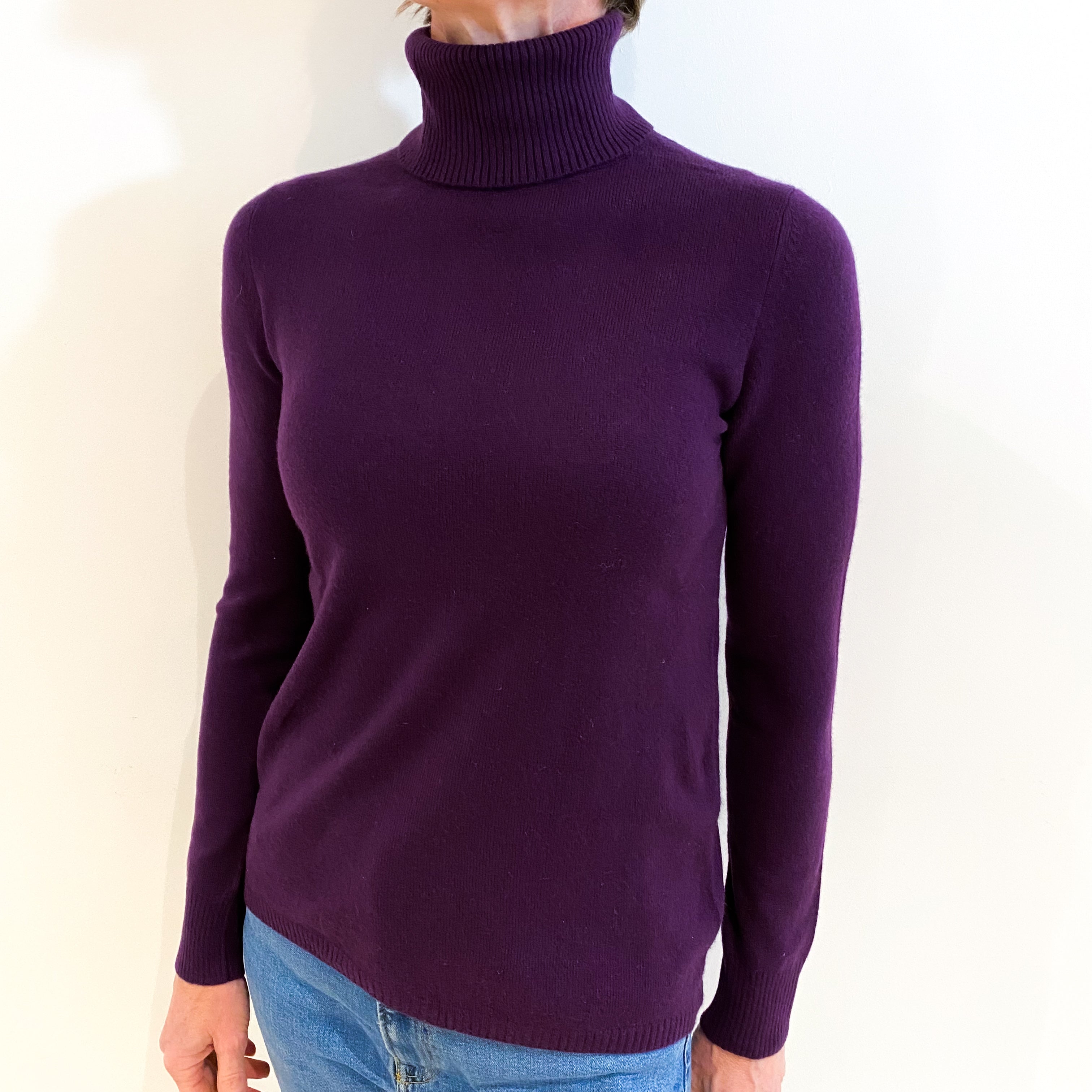 Iris Purple Cashmere Polo Neck Jumper Small
